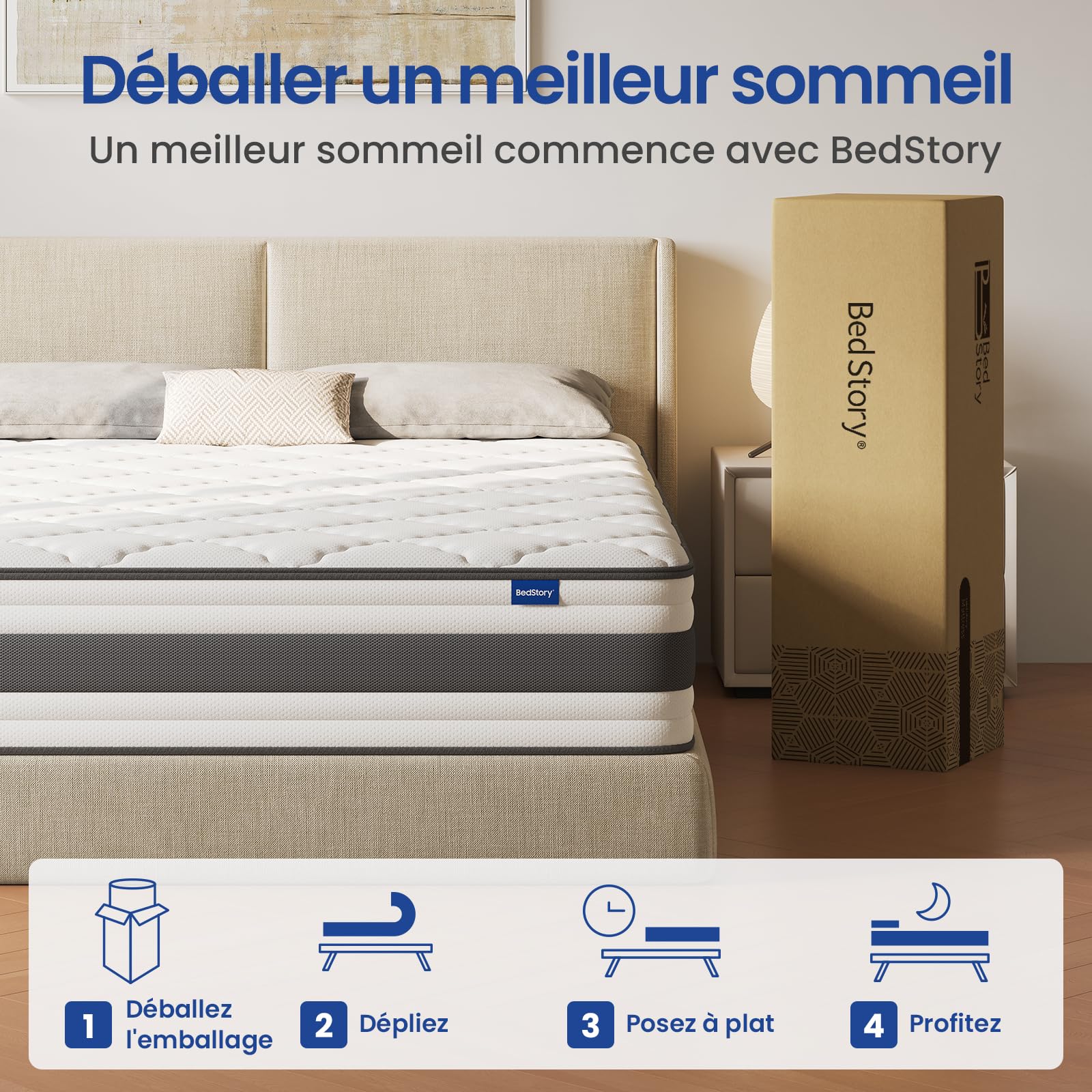 BedStory Matelas 140x190-26 cm de Haut - Confort Ferme H4 - Mousse à Mémoire de Forme Respirante avec Soutien des Bords Renforcé - Housse Amovible Lavable - Certifications CertiPUR-US® & Oeko-TEX®