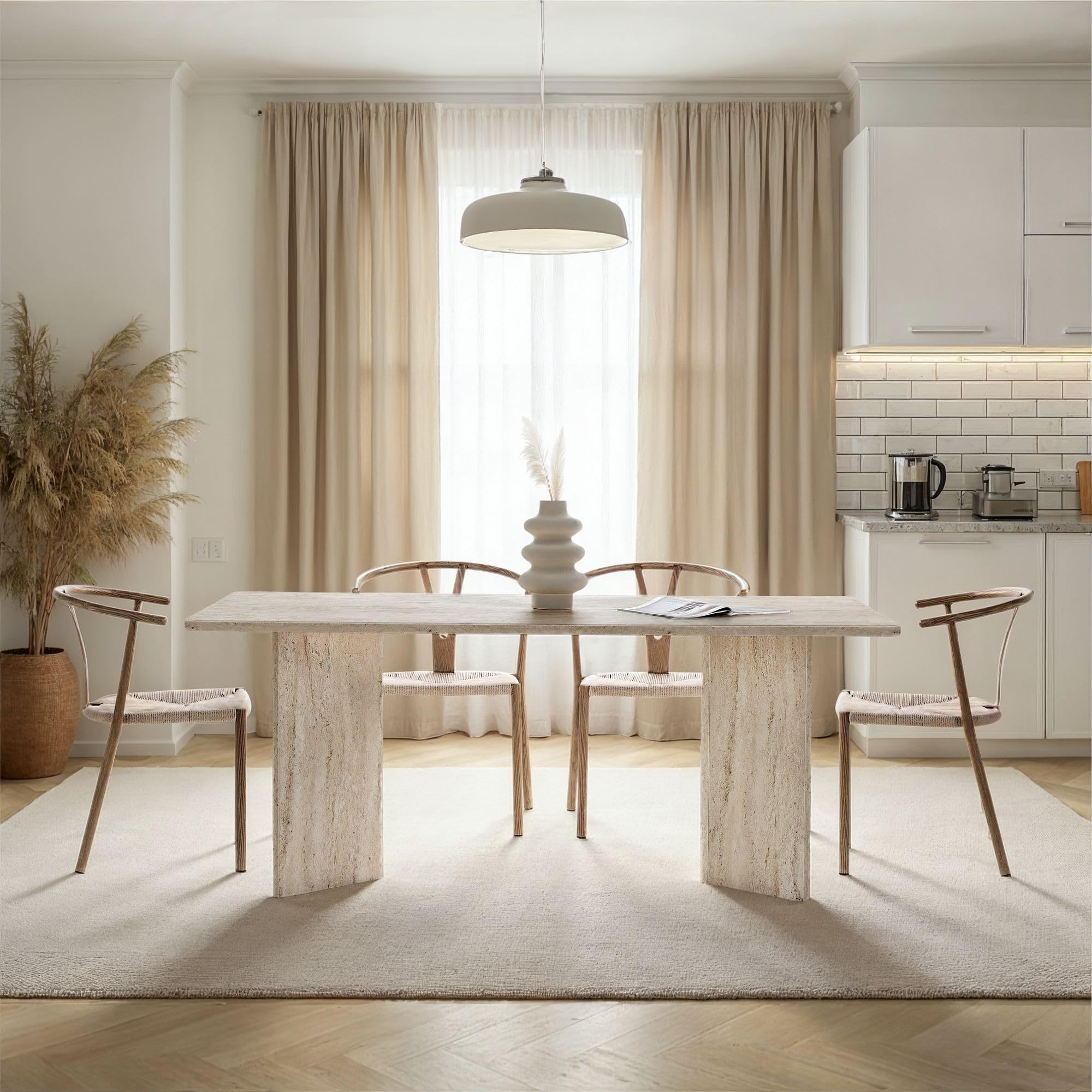 Eleganter Esstisch, 180 x 90 x 75 cm, Travertine-Farbe | 100% melaminbeschichtete Spanplatte, 25 mm Stärke | modernes Marmordesign, stabil mit 70 kg Tragkraft, perfekt für stilvolle Essbereiche