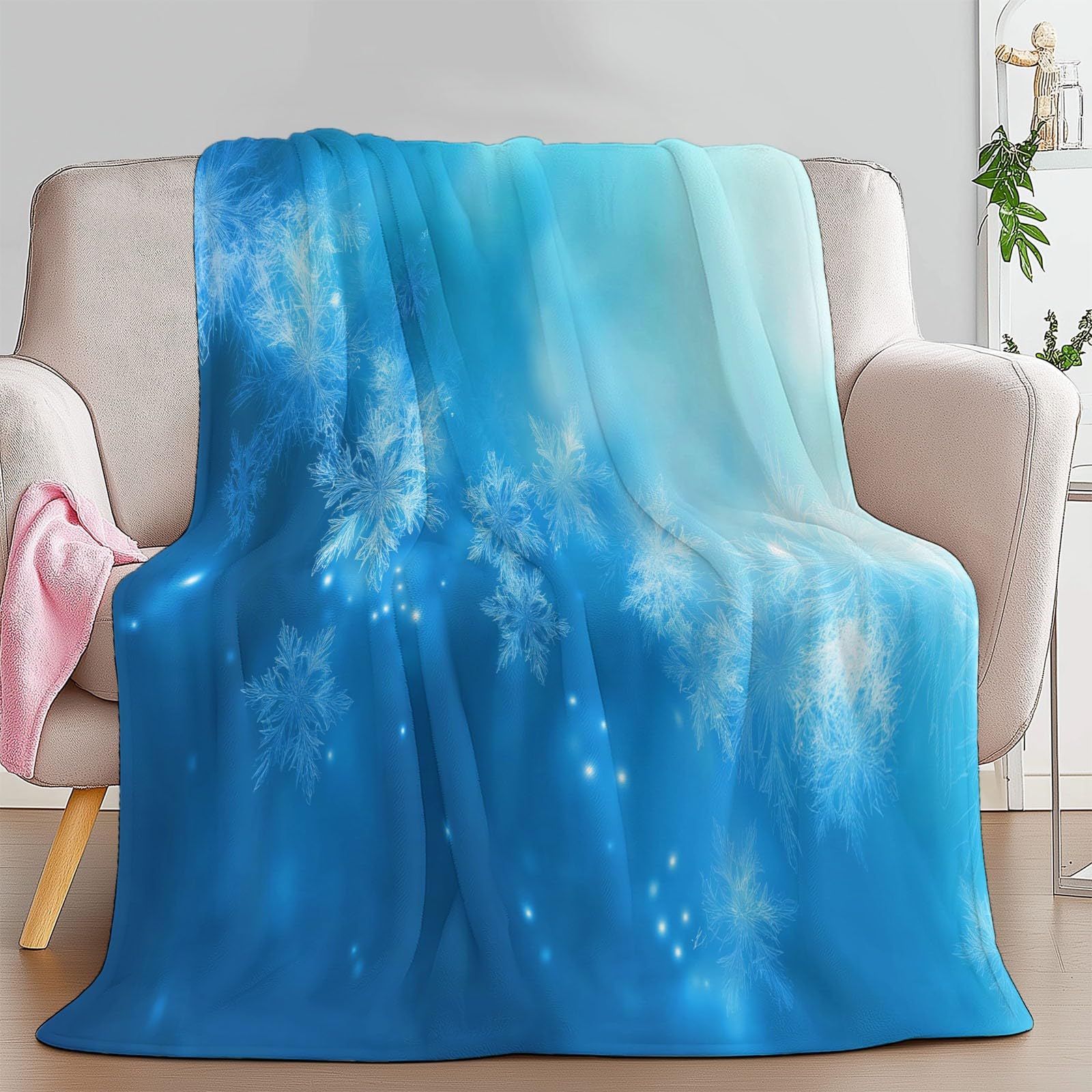 Generico Coperta Peluche Morbido Stile Sogno per Divano Sedia, Morbidi Coperte Plaid Flanella Inverno Lucido Fiocchi di Neve - Caldo Trapuntino Sherpa Peluche Morbido Copriletto Letto, 180 x 220 cm