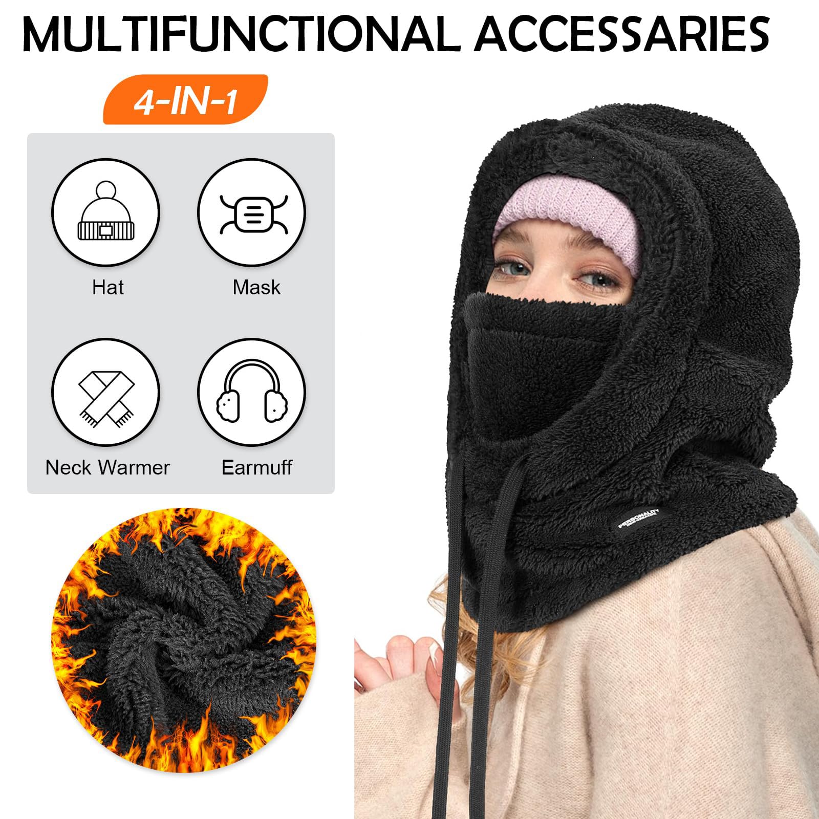 Passamontagna Unisex 2-in-1 in Pile Antivento, Scaldacollo Sciarpa Termico Regolabile per Sci Moto e Sport Invernali, Maschera da Cappuccio Caldo Copertura Viso Uomo Donna per Attività all'Aperto