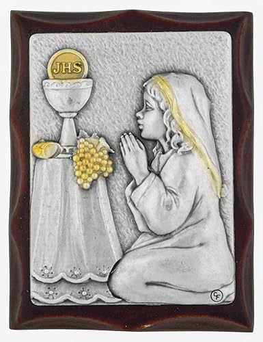 Placa de recuerdo de la primera comunión tallada a mano (niña)