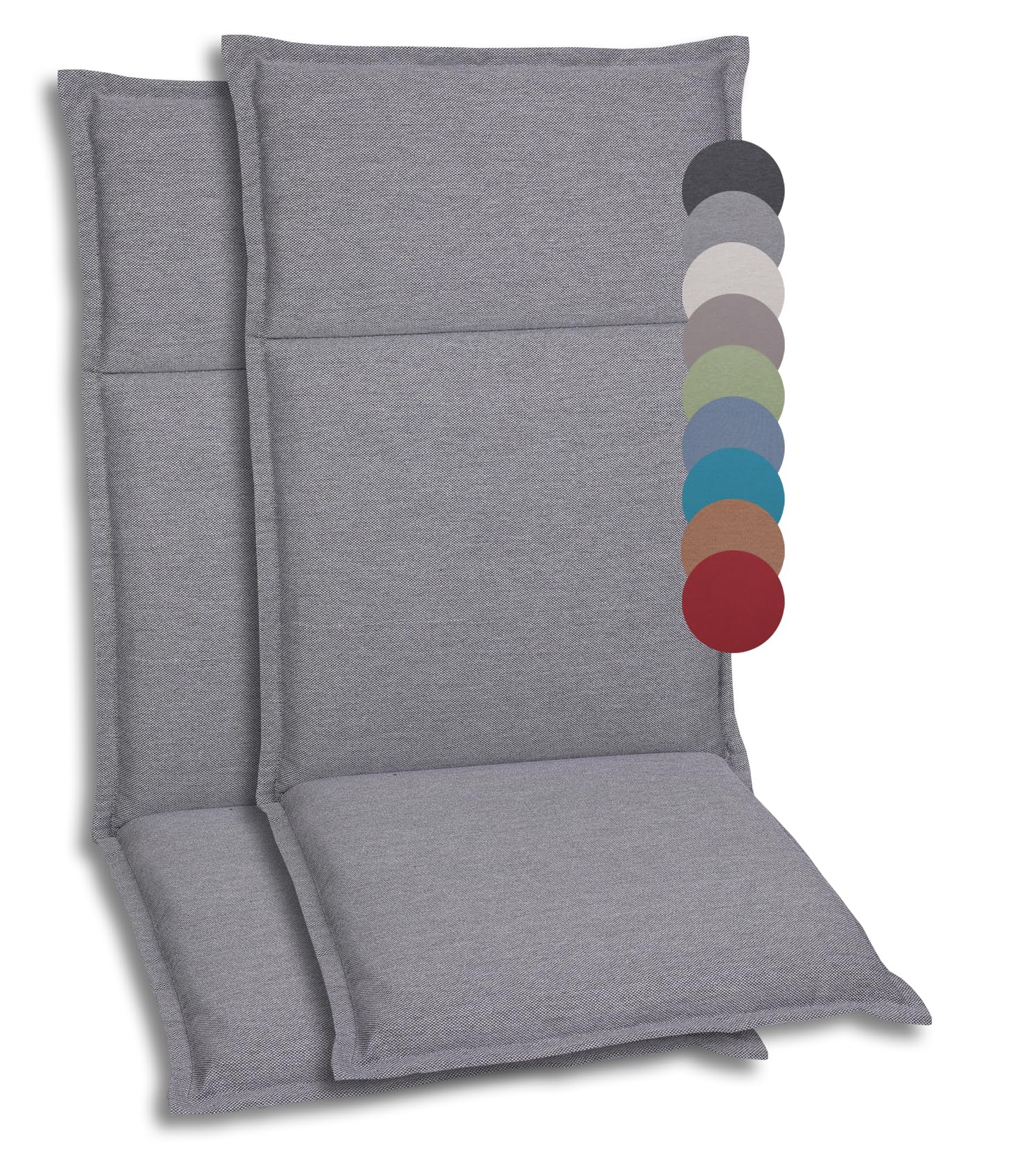 GO-DE Textil Bequeme und attraktive Polsterauflagen für Hochlehner-Gartenstühle (2er-Set, Uni Grau, Hochlehner)
