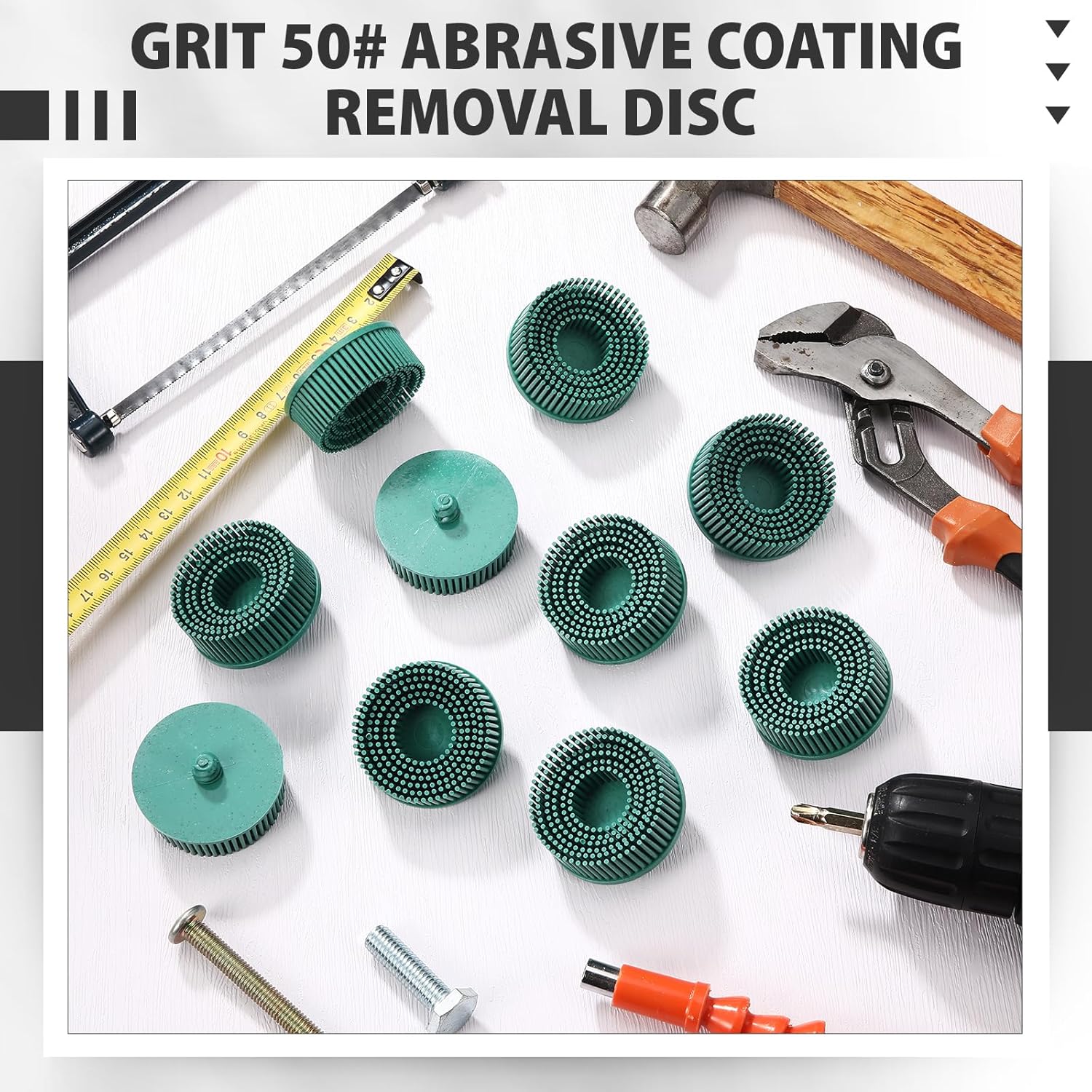 Hicarer 10 Pcs 2 Inch Bristle Discs Grit 50# Abrasive Bristle Disks Green Coating Removal Discs for Metal