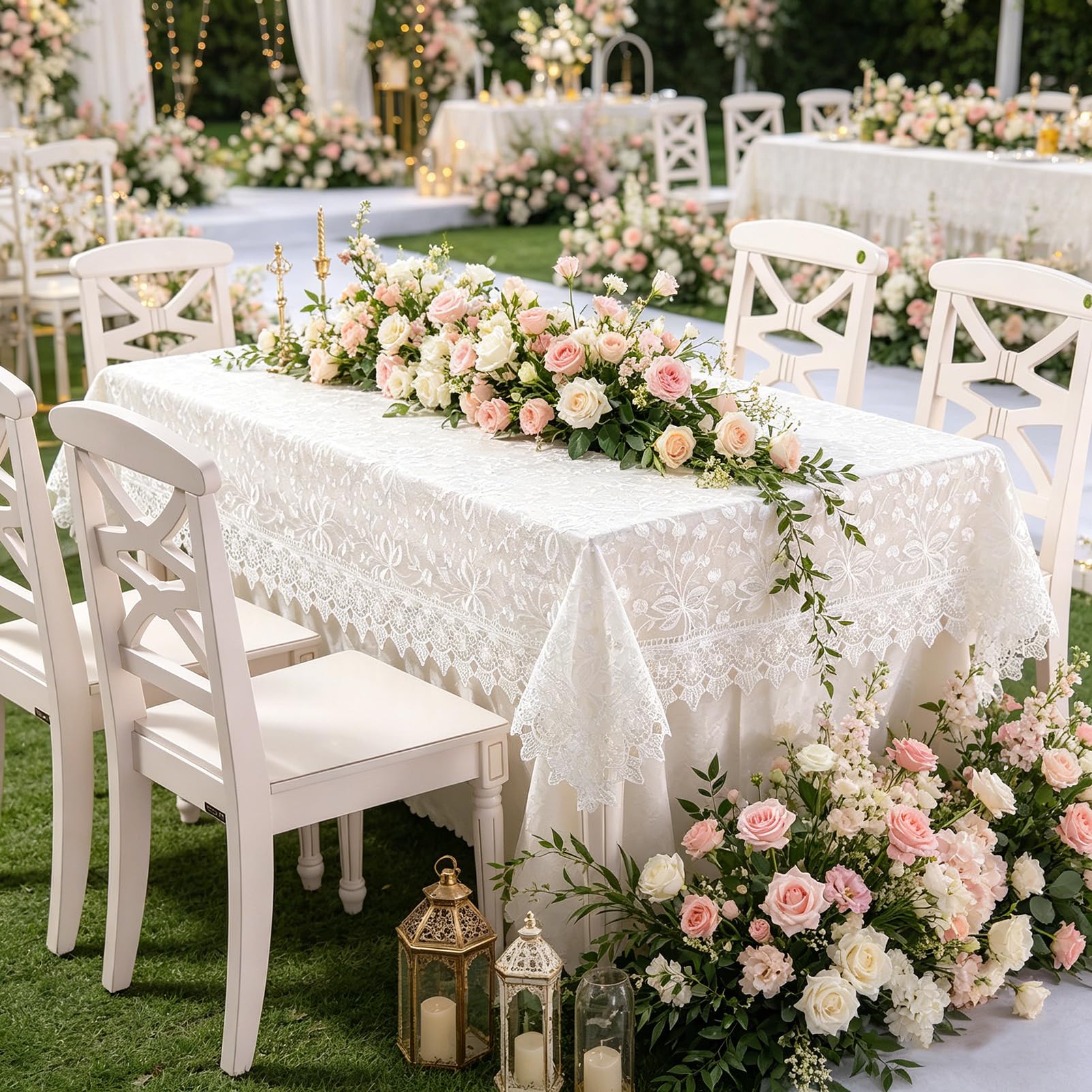 Bianco Pizzo Tovaglia Rettangolo Chic Ricamato Tavolo Cover, Vintage Elegante Floral Design Tovaglia per Banchetto di Nozze Festa di Compleanno Tavolo da pranzo formale, 150x220cm