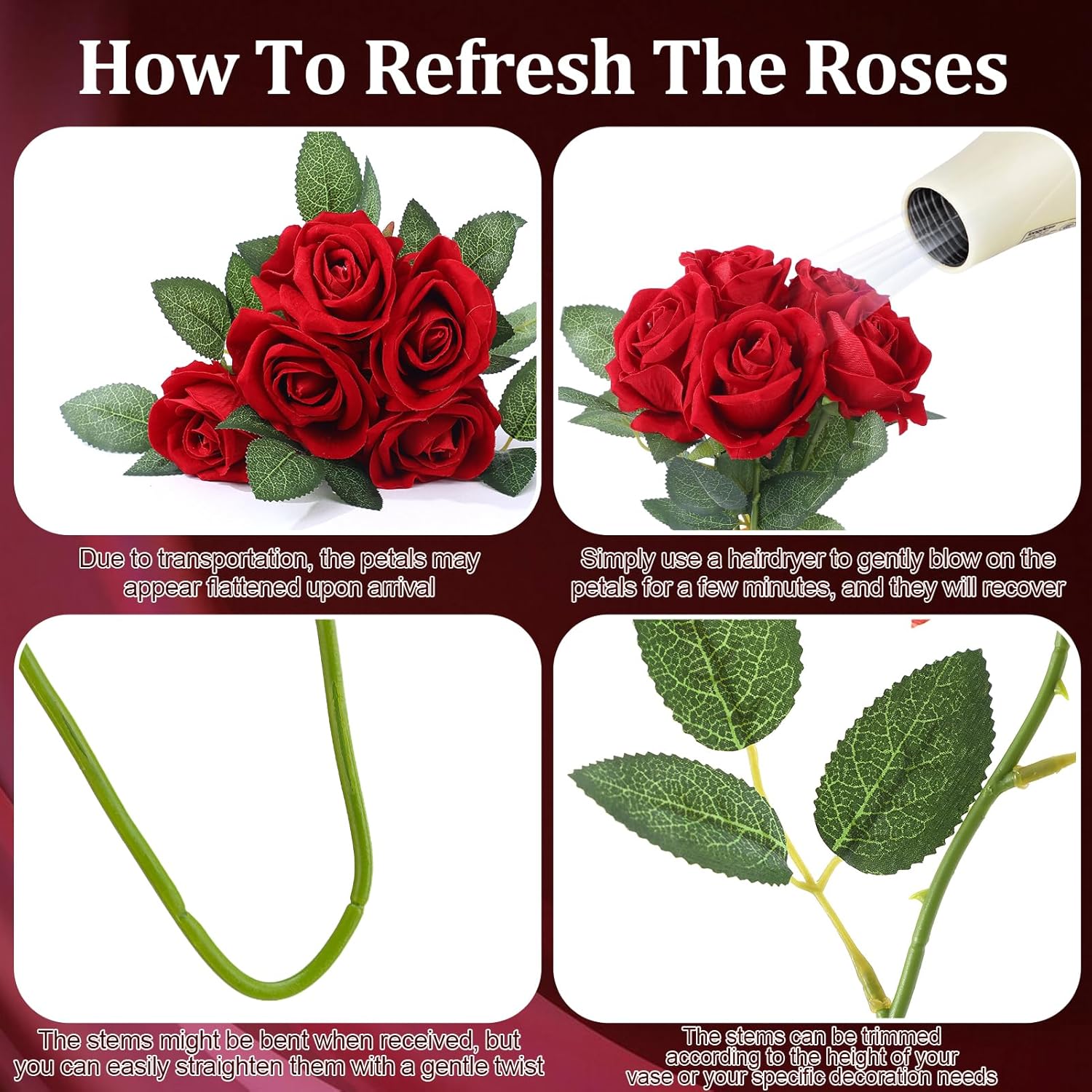 90 Pcs Red Velvet Rose Artificial Flowers, 51cm Silk Wedding Fake Silk Roses Florals for Centerpieces DIY Bouquet Party Arrangement Bridal Home Decor - Image 7