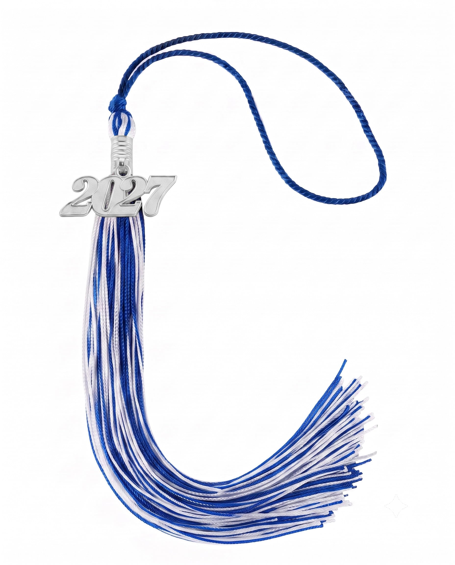 Graduation Tassel 2027 for Grad Cap,Blue and White Tassel with Silver Charm
