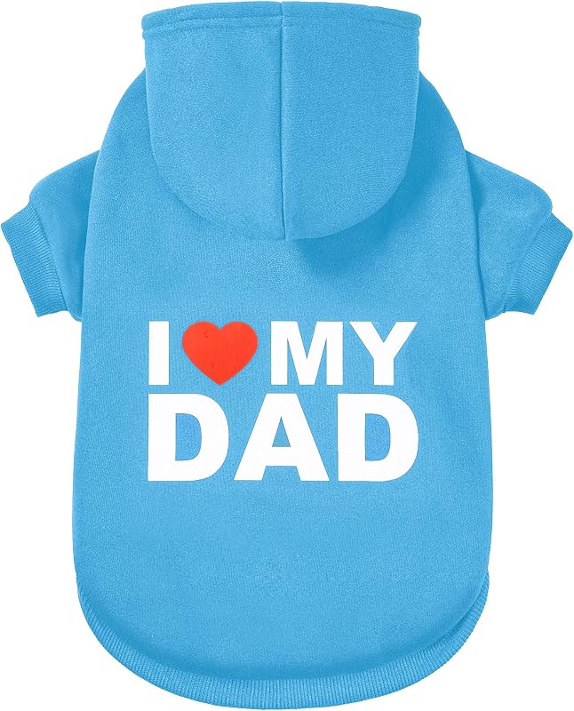 Casaco de Inverno para Cães com Capuz e Estampa Esportiva GreenJoy Azul “I Love My Dad” Tamanho X-Grande