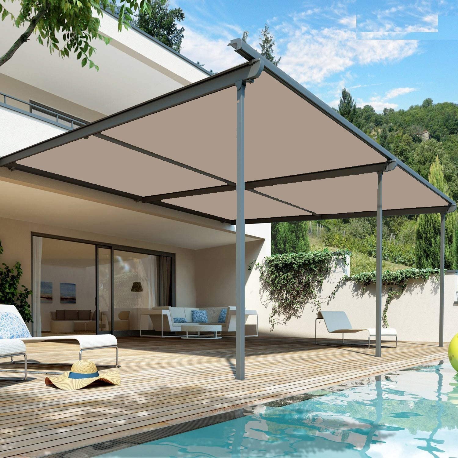 Sonnensegel 6,5x7 Meter – HDPE UV-Schutz, Wasserdicht, Mit Edelstahl-Befestigung Für Garten & Terrasse