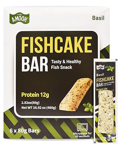 Samjin Amook Fishcake - Salchicha de pescado, albahaca (paquete de 6 2.82 onzas x 6) - Listo para comer, aperitivo coreano original con alto