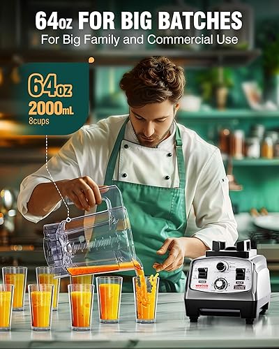 Miniatura 4 de WantJoin Licuadora para batidos, licuadora de encimera de 68 onzas para cocina profesional con potente motor de cobre de 1800 W, 30000 RPM, 16