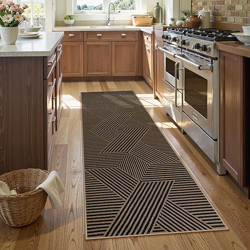 Vista 317 de Lahome Alfombra moderna de yute, de 2 x 8 pies, lavable, para entrada, granja, cocina, antideslizante, para interiores y exteriores, alfombra