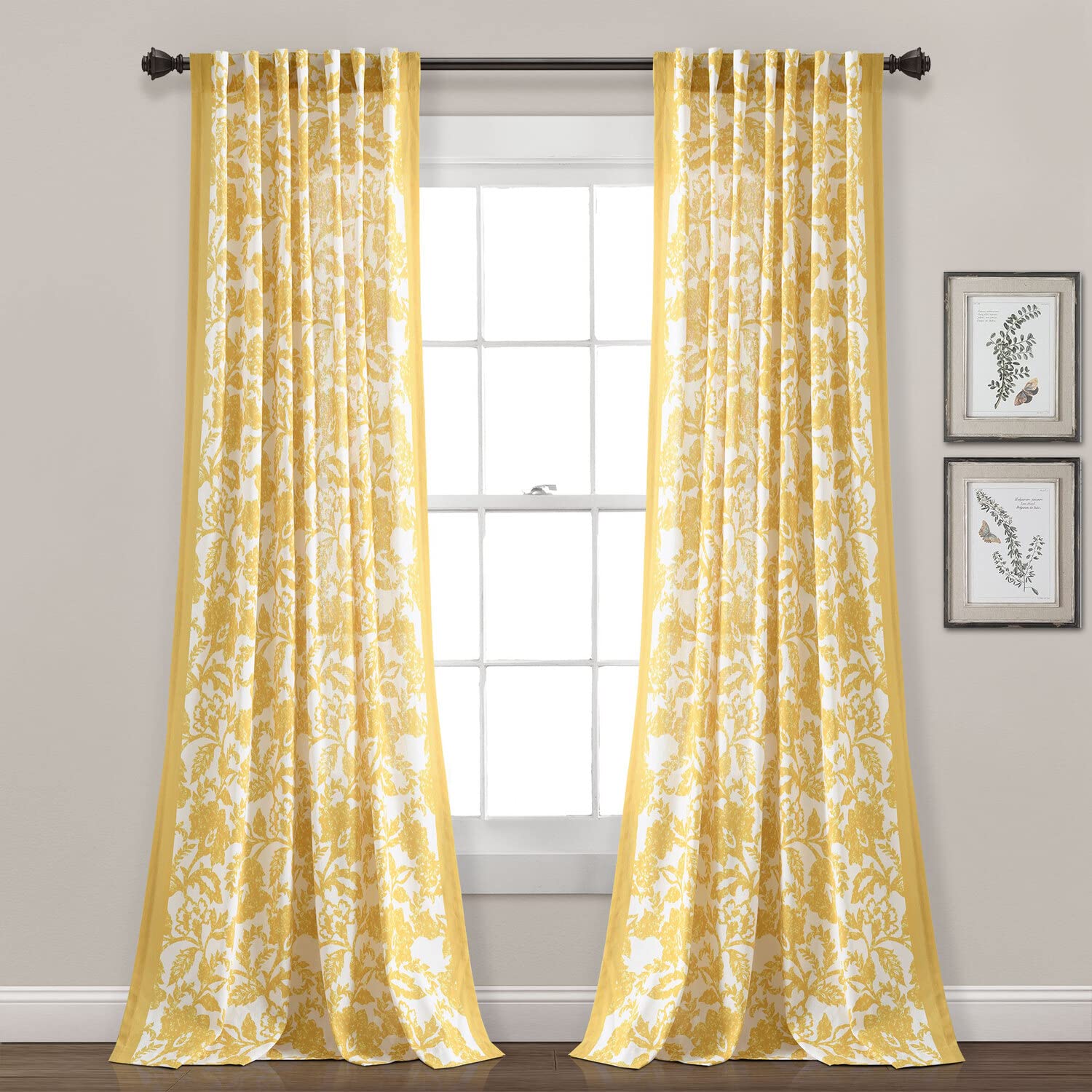 Lush Decor Emma Jacobean Fenstervorhang, strukturiert, 213,4 x 132,1 cm, Gelb