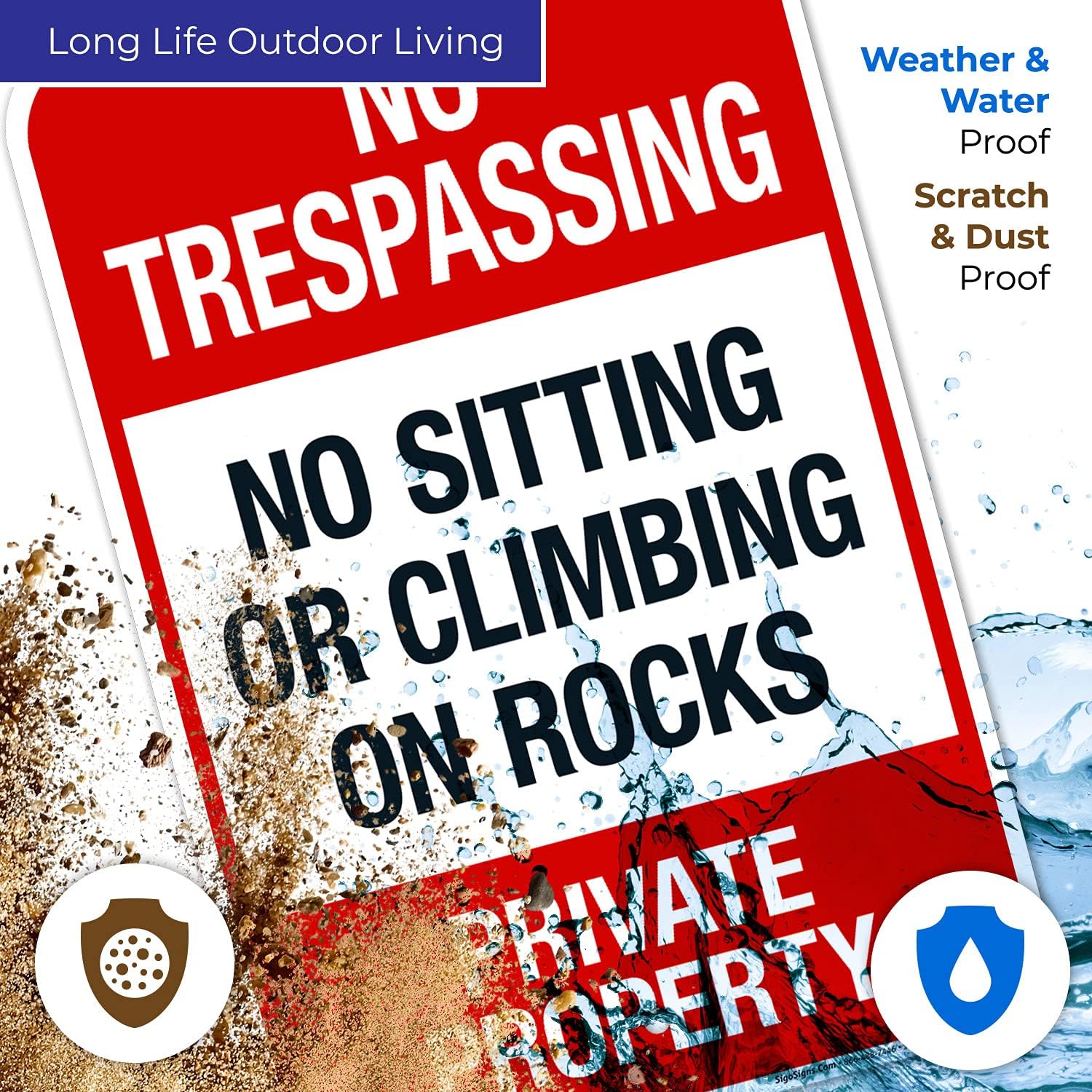 Private Property No Sitting Or Climbing On Rocks Sign, 12x18 Inches, 55 mil Thick HDPS (high Density polystyrene), Made in USA