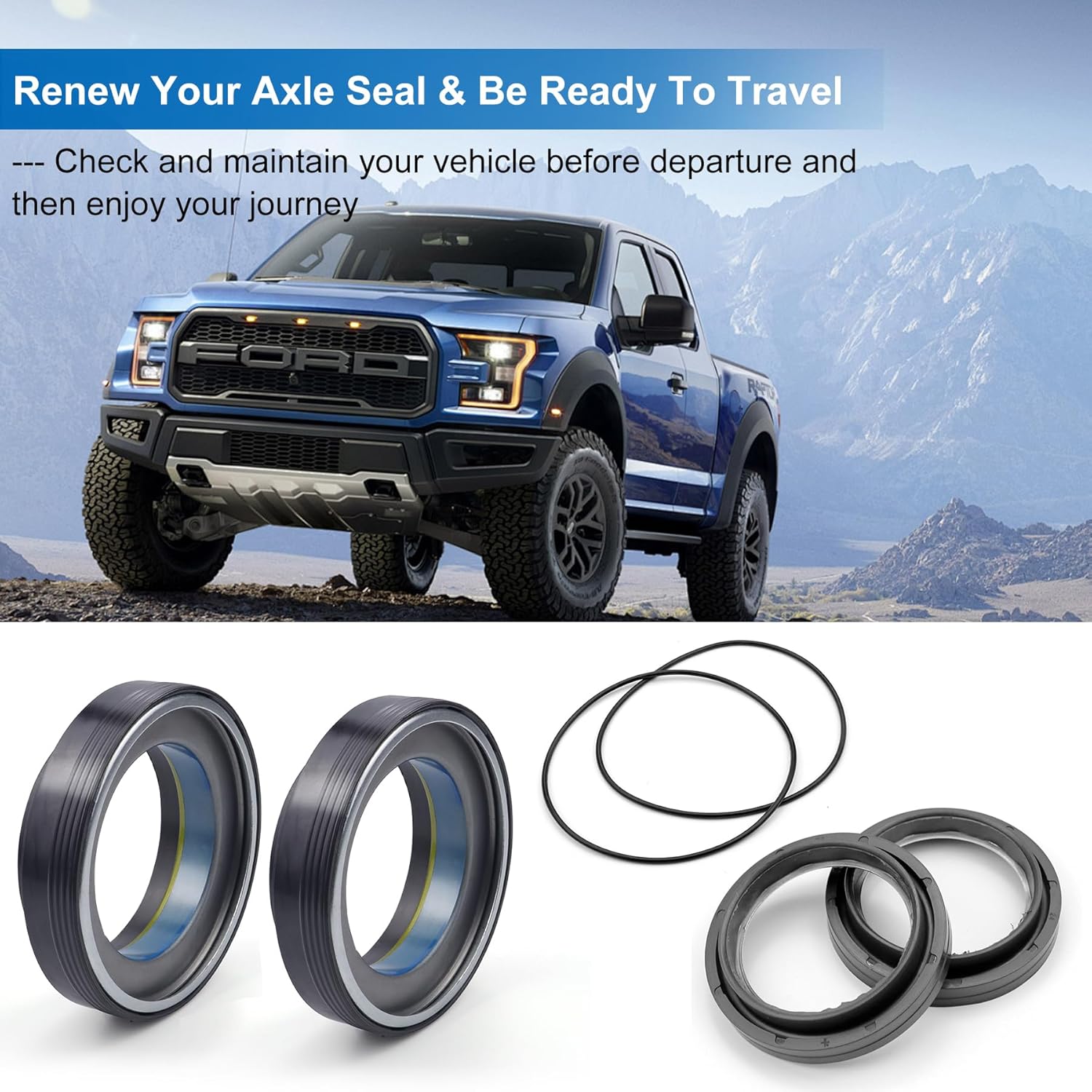 for Ford Front Axle Vacuum Knuckle & Tube Seal Kit Compatible with 1998-2004 ford Super Duty F250 F350 F450 F550 Dana 50 60 Shaft 50491 50381 Outer Axle Seal & 41784-2 O-Ring Seals Set, 6PCS
