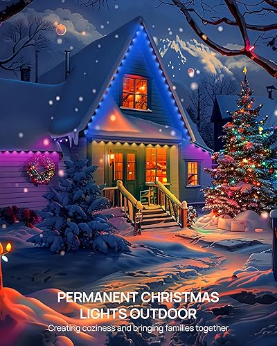 Miniatura 9 de VCOKEN Luces permanentes para exteriores, 63.6 pies con 36 luces LED de Navidad para exteriores con control remoto de aplicación, modos de escena de