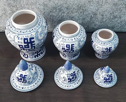 Miniatura 4 de Handmade Ceramic Ginger Jar Set, Chinoiserie Jar Set, 3 pcs, 21, 26, 31 cm Height