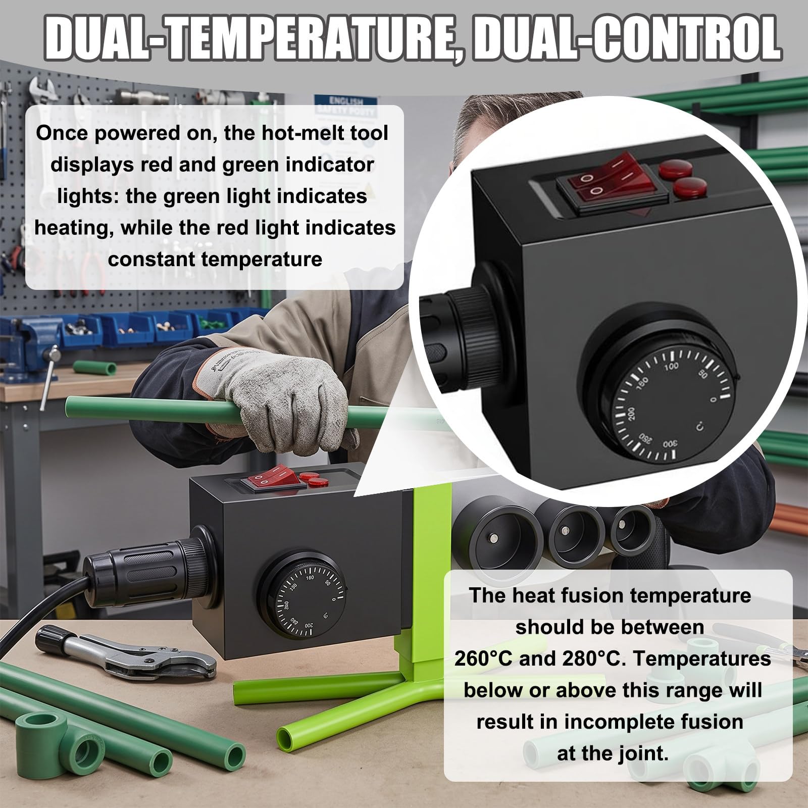 Socket Welder for Plastic Pipes Unterstützt 3 Matrizenköpfe Gleichzeitig 20 bis 63 mm, Konstanttemperatur-Schmelzgerät für Notfall-Leckreparaturen und Badezimmer-Rohrinstallationen