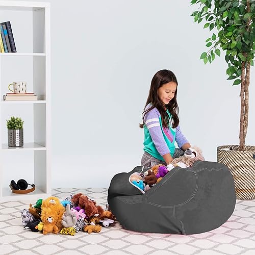 Miniatura 309 de Posh Stuffable - Sillón puff con almacenamiento para niños, contenedor de animales de peluche, organizador de juguetes de niños Lienzo Burbujas Azul