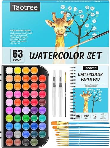 Miniatura 1 de Juego de pintura de acuarela, kit de pintura de acuarelas de 48 colores, colores de agua lavables con 10 pinceles, pincel, paleta, bloc de dibujo,