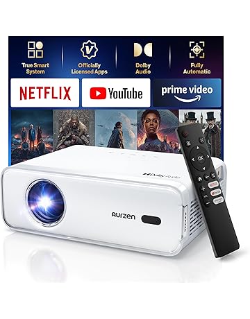 [NetfIix Officially &amp; DoIby Audio] Aurzen Eazze D1 4K Supported Smart Projector with Auto Focus &amp; Auto Keystone, 50% Zoom, HDR 10, 60Hz Portable Projector for iOS/Android/USB/TV Stick,White