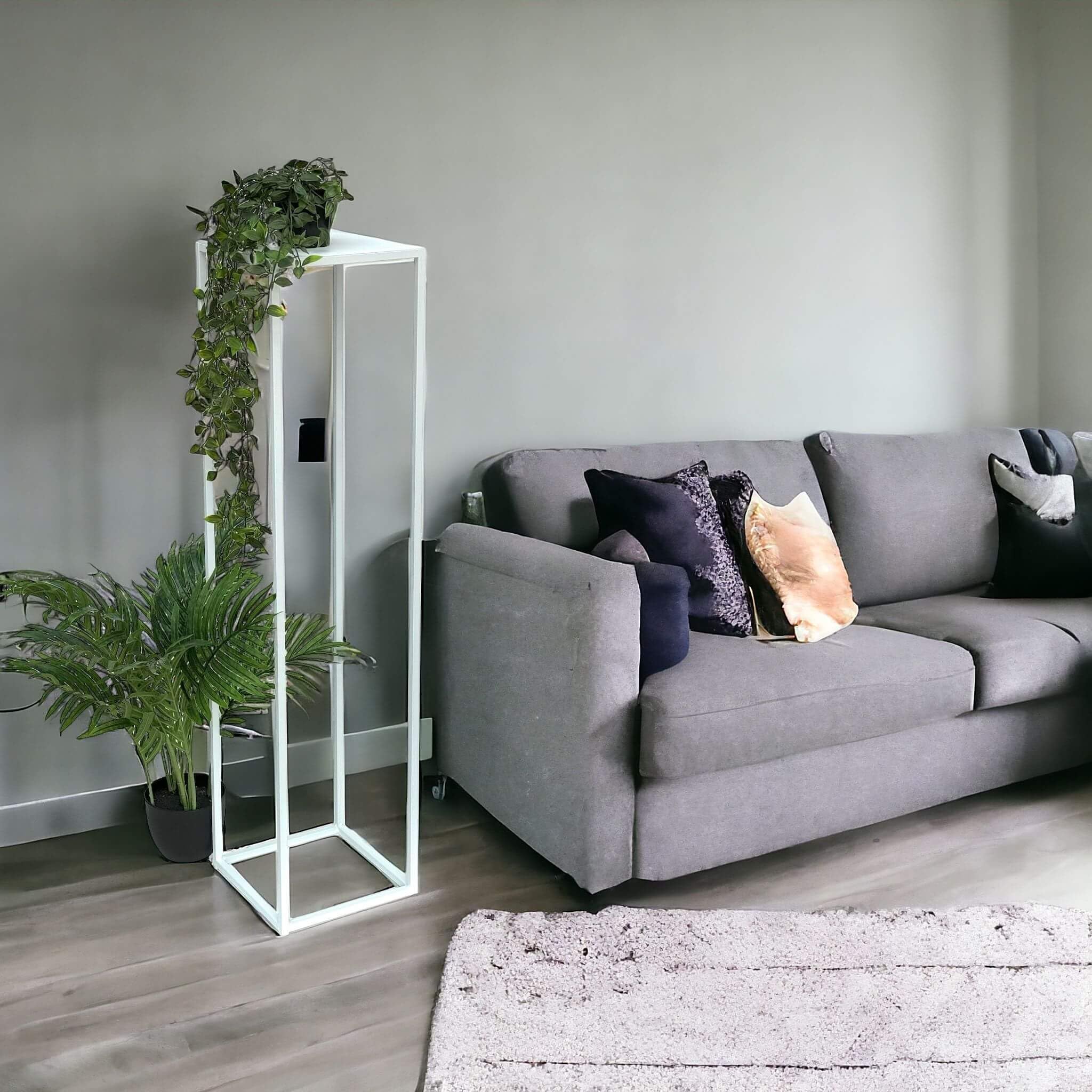 DanDiBo 96569 Tabouret à fleurs carré en métal blanc 100 cm Table d'appoint colonne de fleurs Support pour plantes moderne