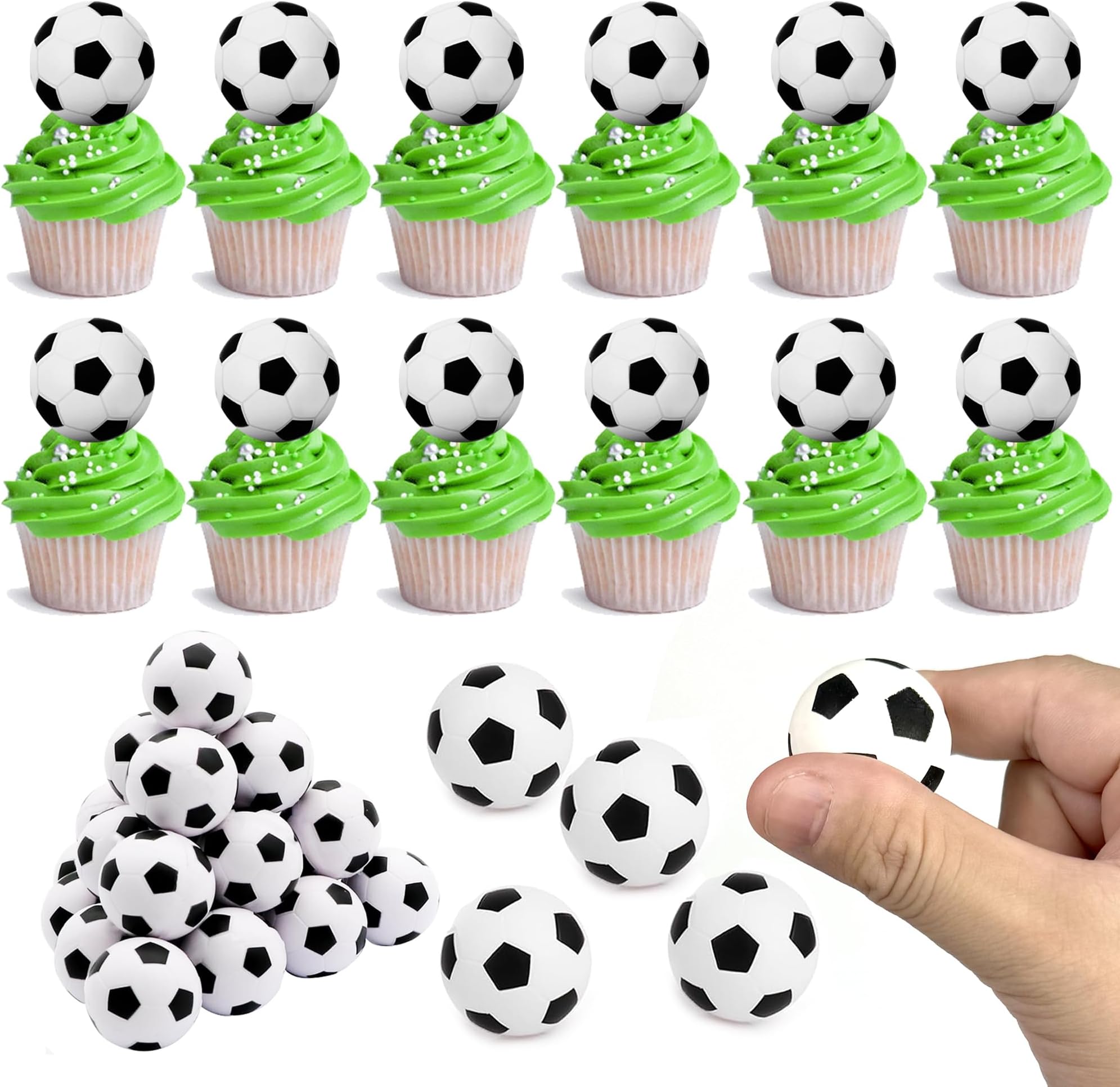 28pcs Soccer Ball Cake Topper Decorations Mini Soccer Ball Cup Cake Decorations For Soccer Party Birthday Party Football Sport Party Supplies (Style 01)