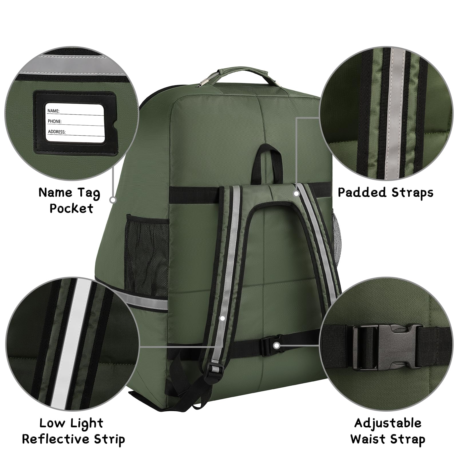 SINVICKO Sac de voyage rembourré pour siège de voiture - Grand sac de contrôle pour portail d'aéroport - Vert - 45,7 x 45,7 x 71,1 cm
