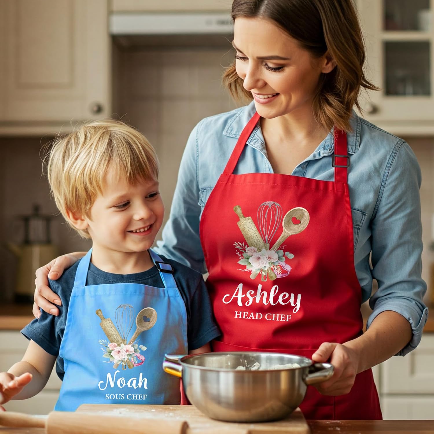 Personalized Matching Family Apron with Names for Christmas Mom Gift for Grandma, Mommy and Me Aprons with Pockets, Cooking Aprons for Family, Gift for Grandma or Dad, Grandpa, Custom Toddler Apron - Image 4