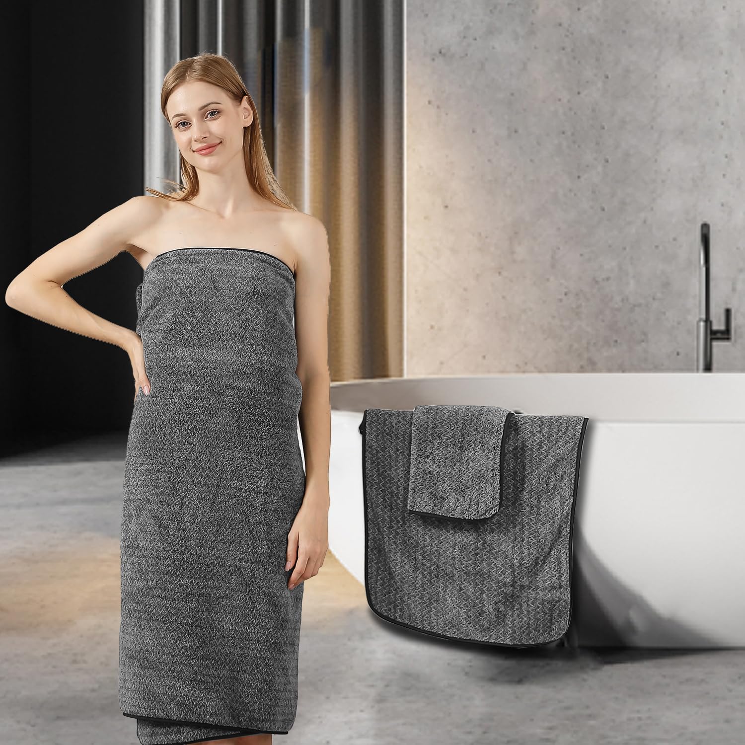 4-teiliges Badetuch-Set – übergroß 88,9x177,8 Cm, Grau, 600 G/m², Sehr Saugfähig & Schnell Trocknend