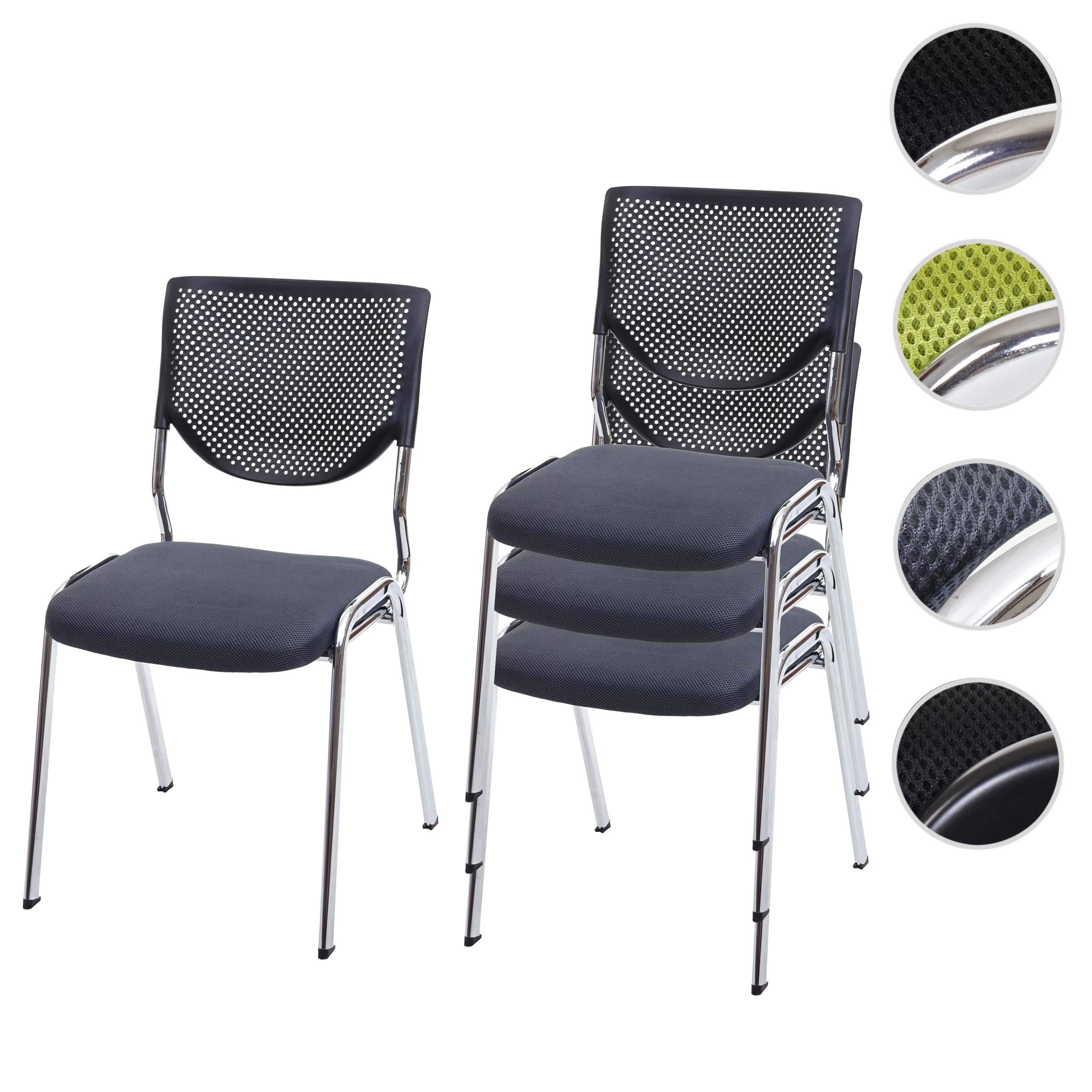 Mendler 4X Chaise Visiteur T401 Tissu Textile siége Gris foncé Pieds chromés