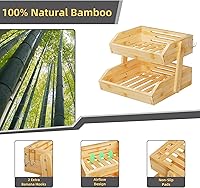 Vista 6 de Cesta de frutas de bambú de 2 niveles para encimera de cocina, encimera de almacenamiento de frutas de gran capacidad, soporte para frutas