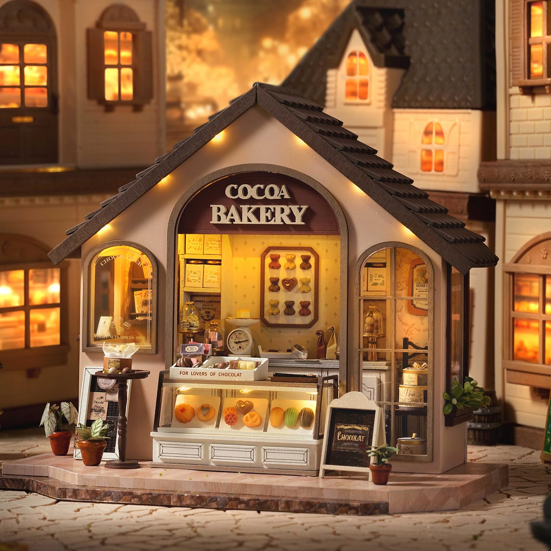 CUTEROOM Zestaw do samodzielnego montażu miniaturowego modelu z drewna – zestaw do budowy miniaturowej piekarni, idealny jako dekoracja domu, miniaturowy zestaw do budowy domu (Leisurely Bakery)
