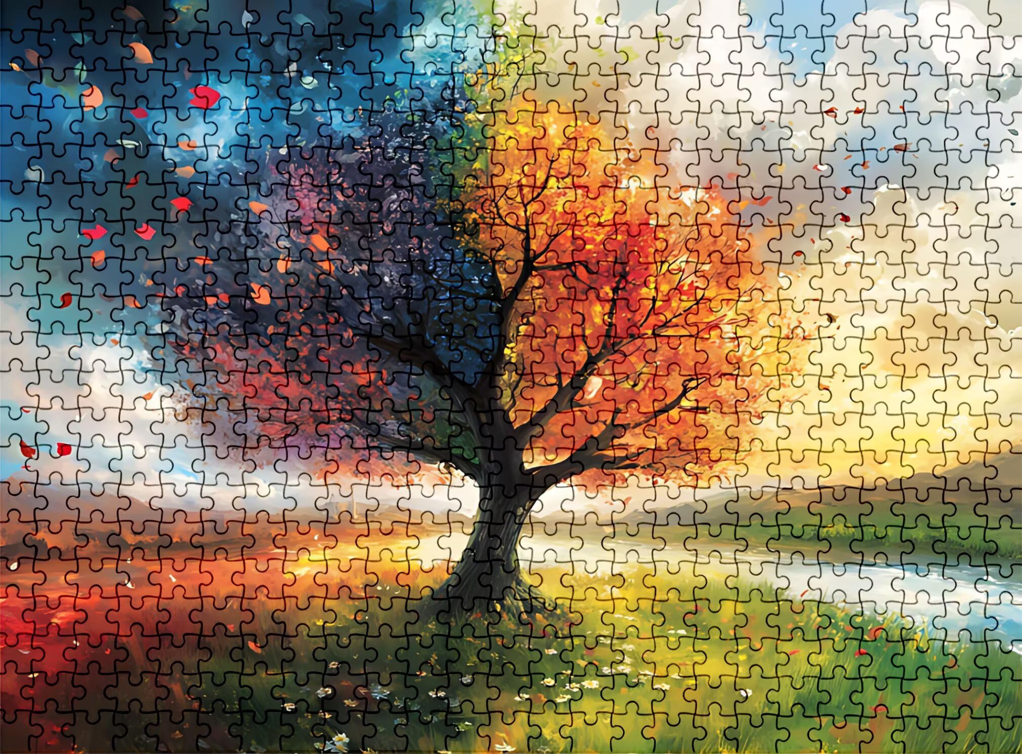 Puzzle 4000 elementów, drewniane puzzle dla dorosłych – Impossible Puzzle 141,5 x 87,5 cm, niffy myślenie i sport myślenia dla kobiet i mężczyzn, gra rodzinna, prezent dla kobiet, cztery pory roku