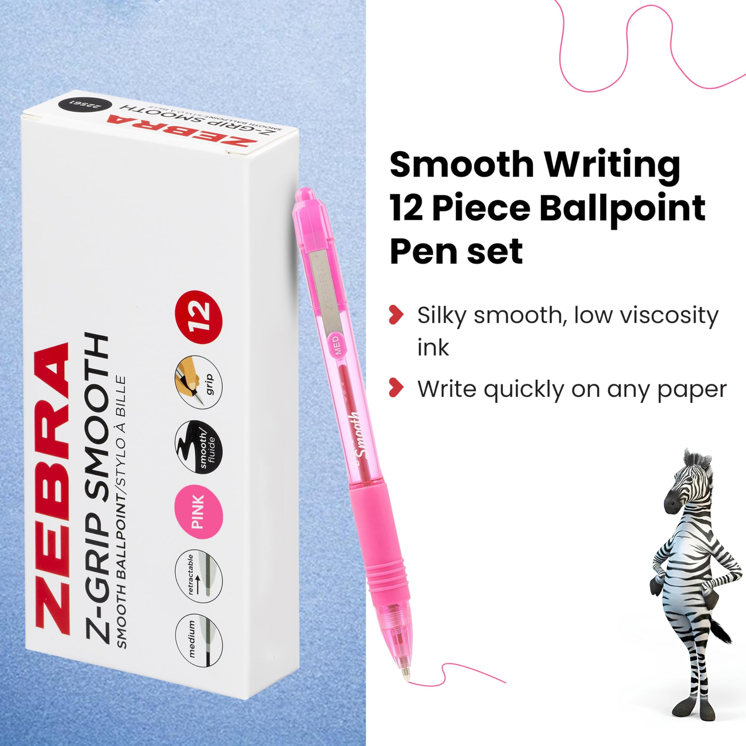 Zebra Z-Grip Smooth Ballpoint Pen - Pink (Pack of 12) 22567, 1 count (Pack of 12) - Image 3