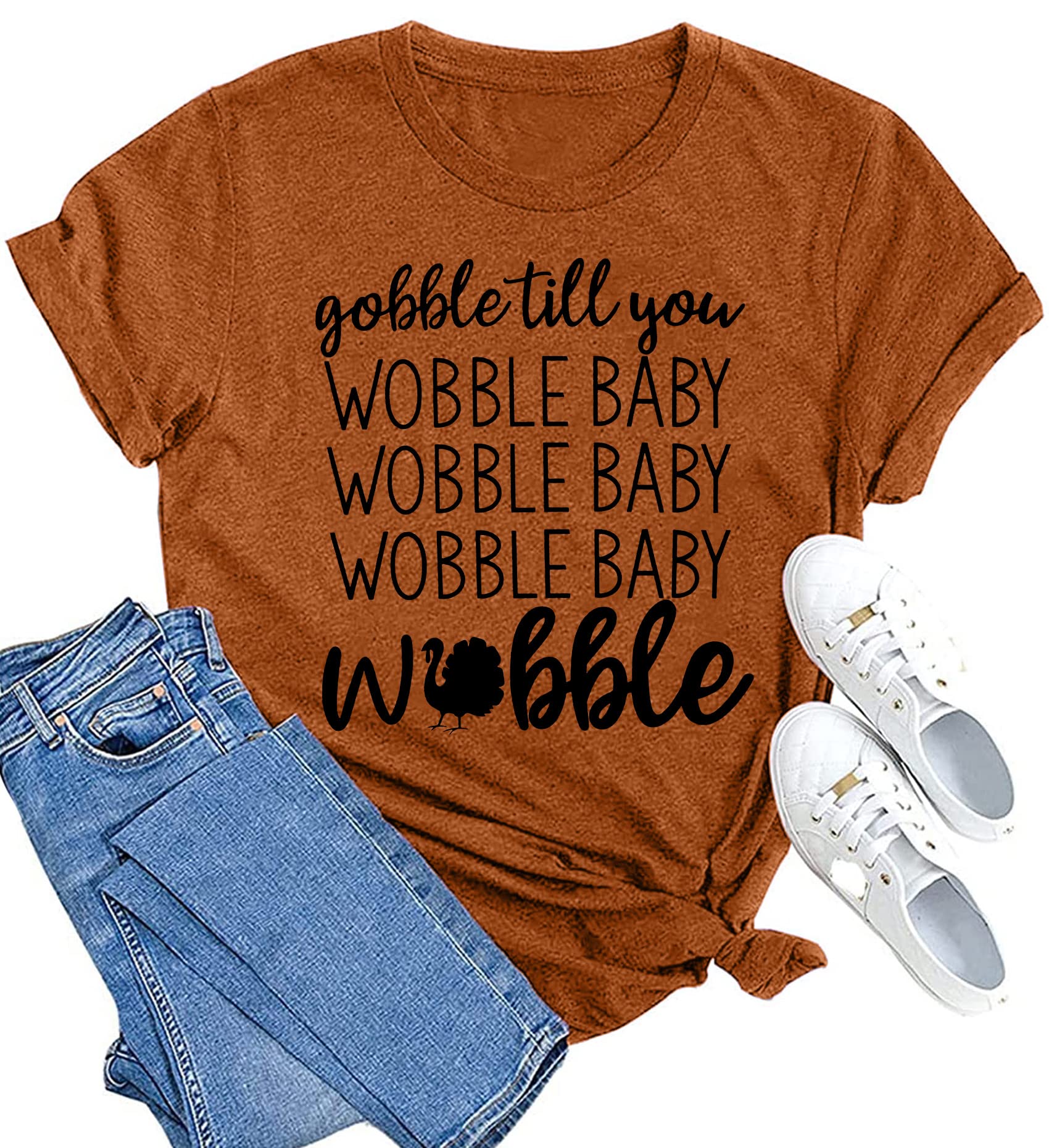 MAIHUNGobble Till You Wobble Shirt Women Thanksgiving Shirt Funny Turkey Shirts Thanksgiving Day Tee Tops