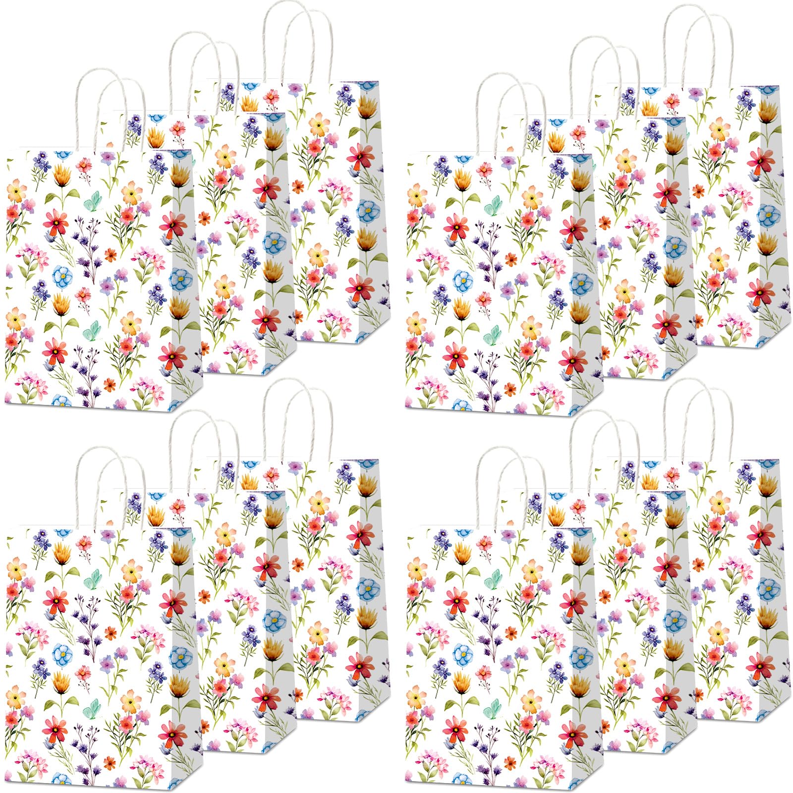CHUNNIN Wildflower Gift Bags Spring Floral Welcome Flower Party Favors Wildflower Paper Candy Goodie Treat Bags with Handles for Garden Decorations Birthday Tea Bridal Shower Wedding Supplies