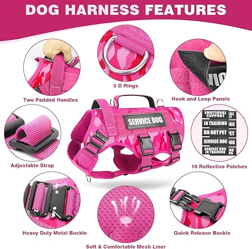 Miniatura 5 de WINSEE - Arnés de chaleco para perro de servicio para perro mediano, chaleco táctico de trabajo MOLLE con 10 parches para mascotas, arnés resistente
