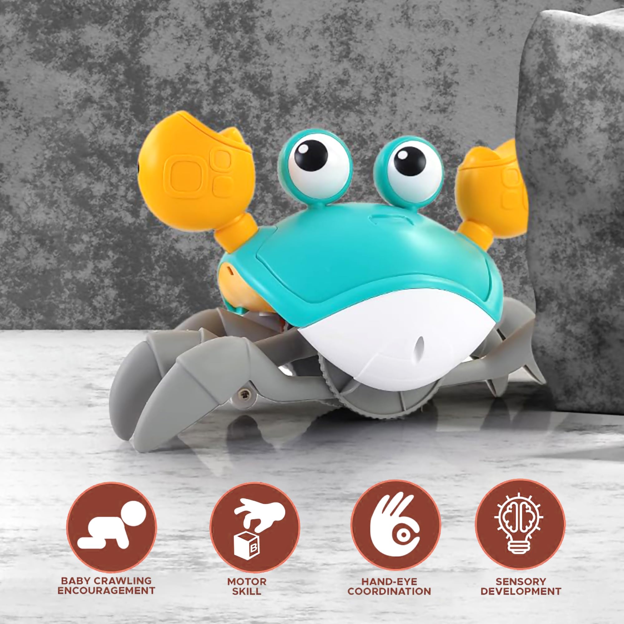 RAINBOW RIDERS Crawling Crab Toy with LED Lights Rechargeable Battery Interactive Musical Moving Toy for Babies Toddlers Boys Girls Early Learning Birthday Gift for Kids 1