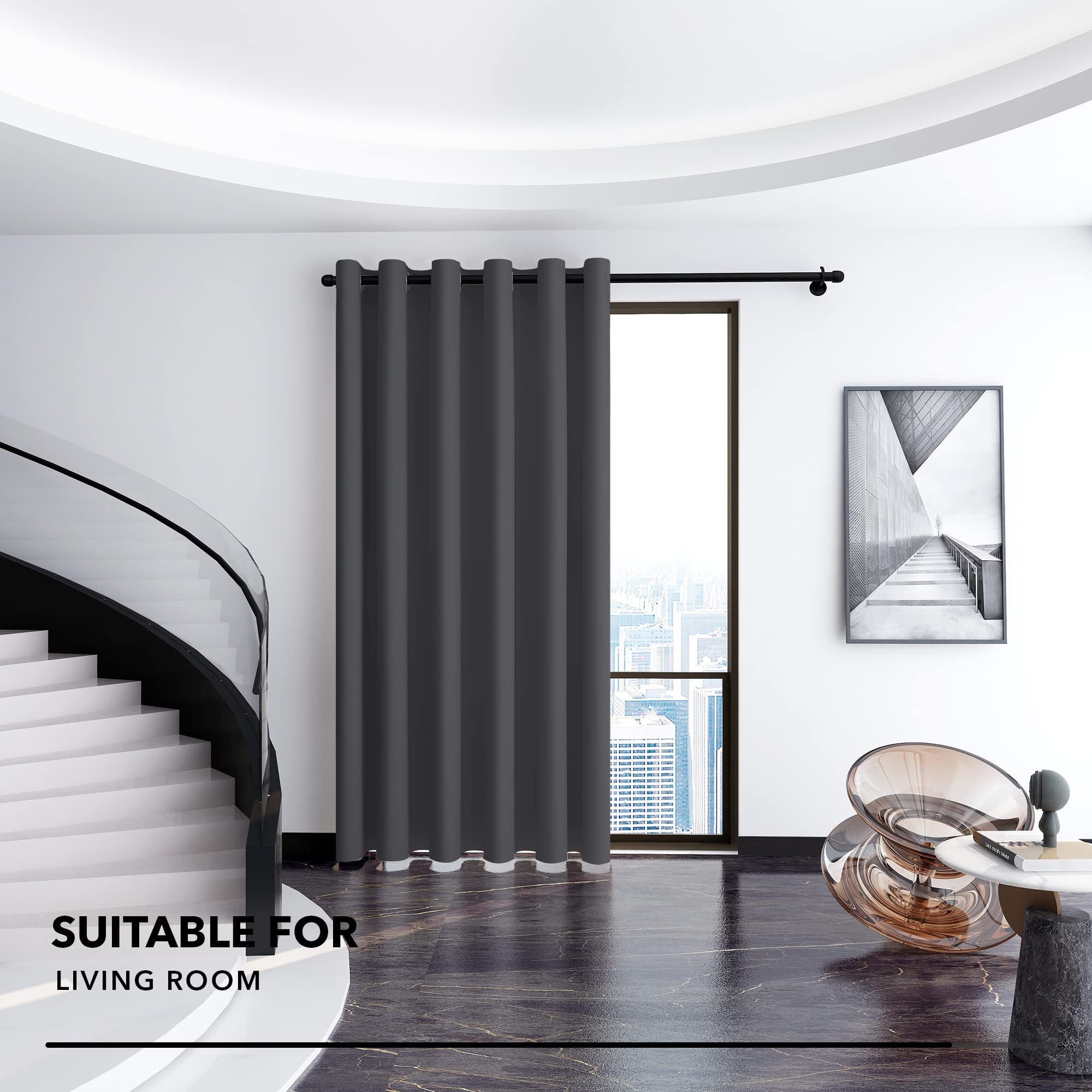 Deconovo Patio Sliding Door Curtain 84 Inches Long - Wide Width Window Curtains & Drapes for Living Room, Solid Grommet Room Divider Panel (80W x 84L Inch, Dark Grey, 1 Panel)