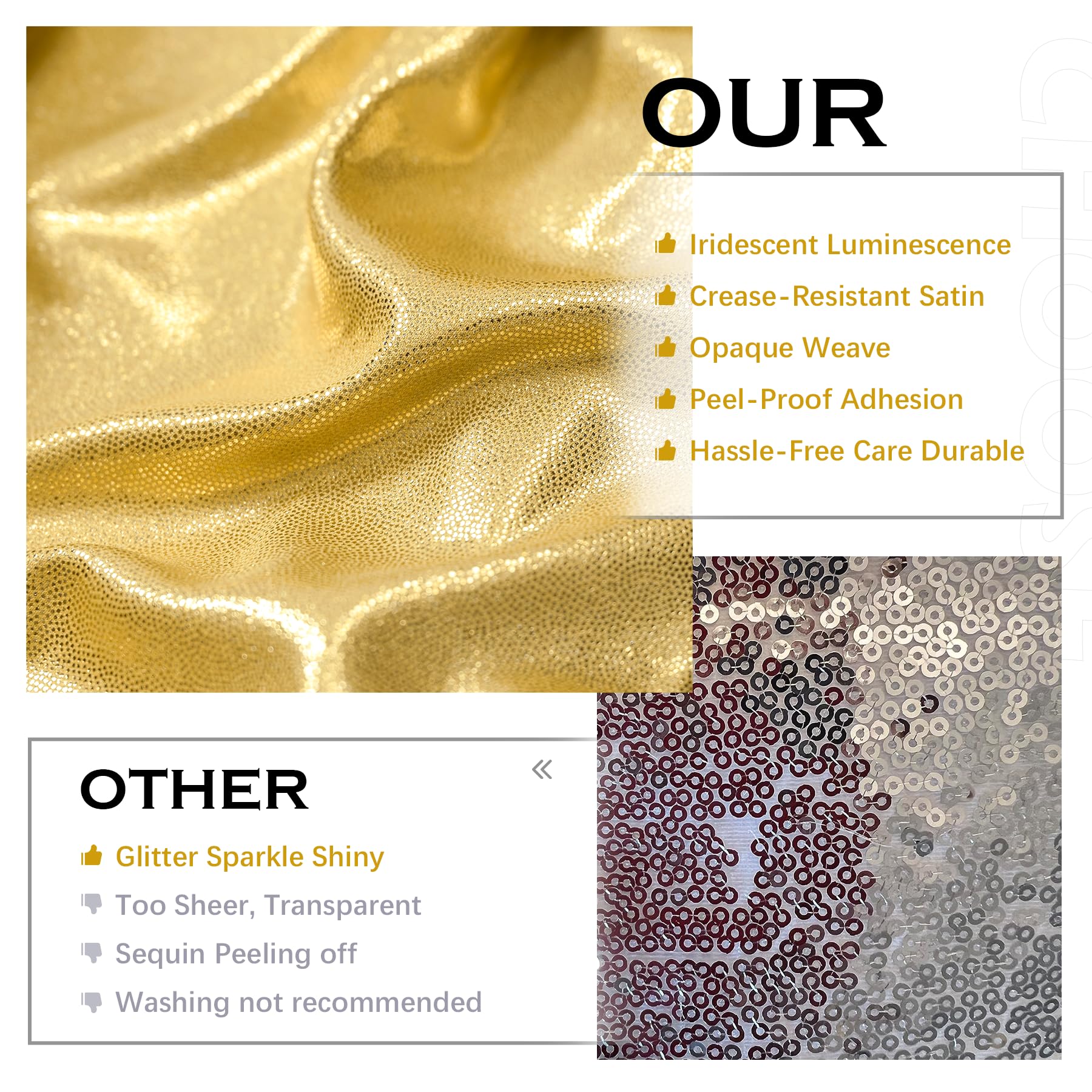 6x3m Gold Glitzer Vorhang – 4 Stück 1,5x3M Faltenfreier Pailletten Hintergrund, Schimmernde Deko Stoff Vorhänge für Hochzeit, Geburtstag, Fotoshooting, Abschlussfeier