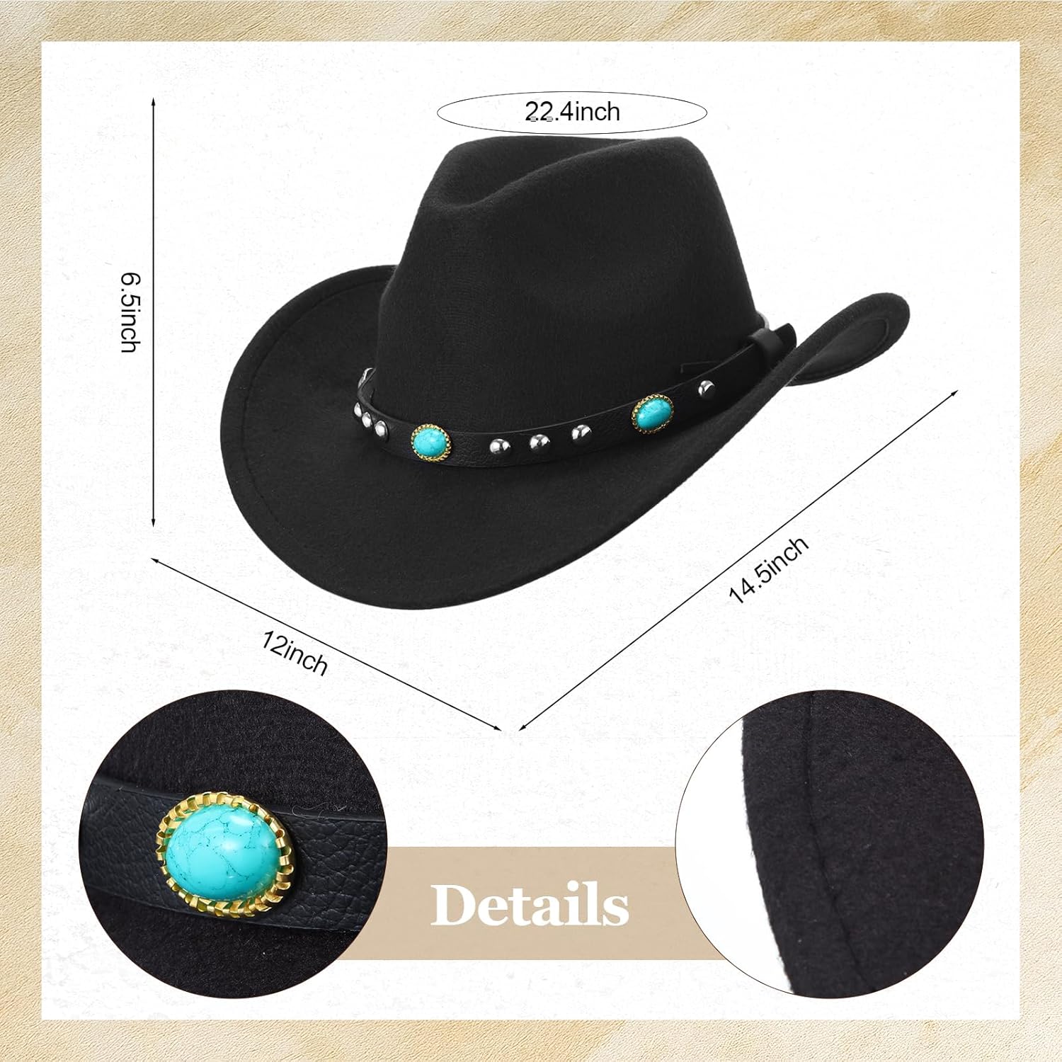 Landical 4 Pcs Boho Turquoise Jewelry Set, Cowboy Western Hat Boho Statement Necklace Body Chains Leather Wrap Turquoise Bracelet Alloy Oval Drop Dangle Earrings - Image 3