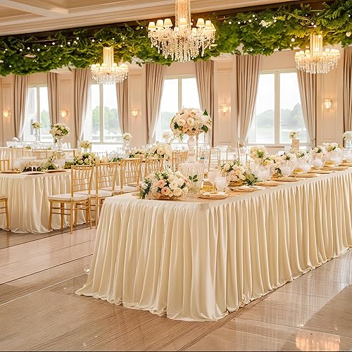 Miniatura 41 de Wish Care Paquete de 2 manteles rectangulares negros para mesas de 6 pies, manteles ajustables de poliéster elásticos 6T para fiestas, bodas, ferias