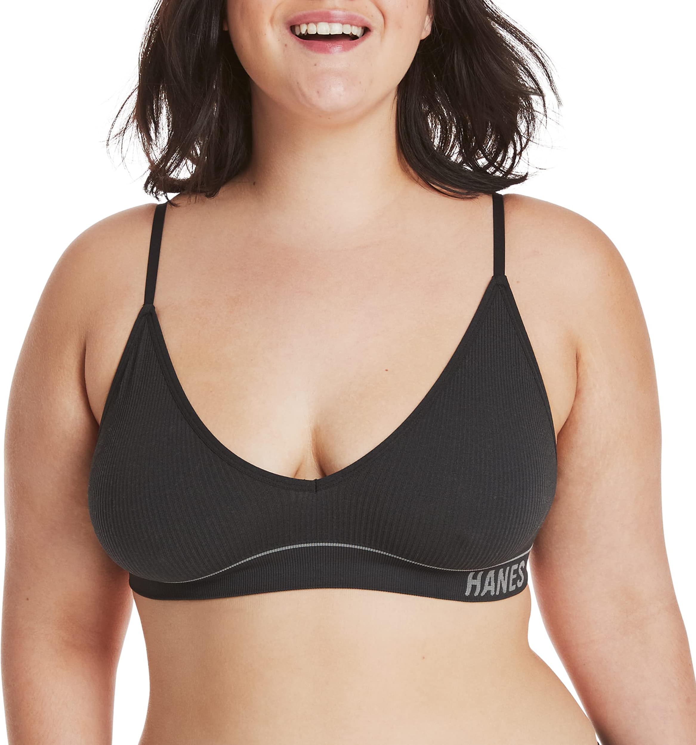 Hanes Women's Originals Seamless Triangle Rib Bralette, Soft Ribbed Bra, Comfortflex Fit