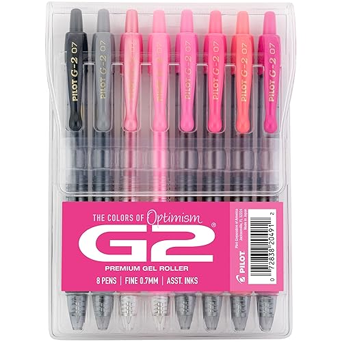 Pilot, G2 Premium Gel Roller Pens, G2 Boost Pink Pack, The Colors of Optimism, 8 Pack Pouch, Fine Point 0.7 mm, Assorted - Assorted Pink