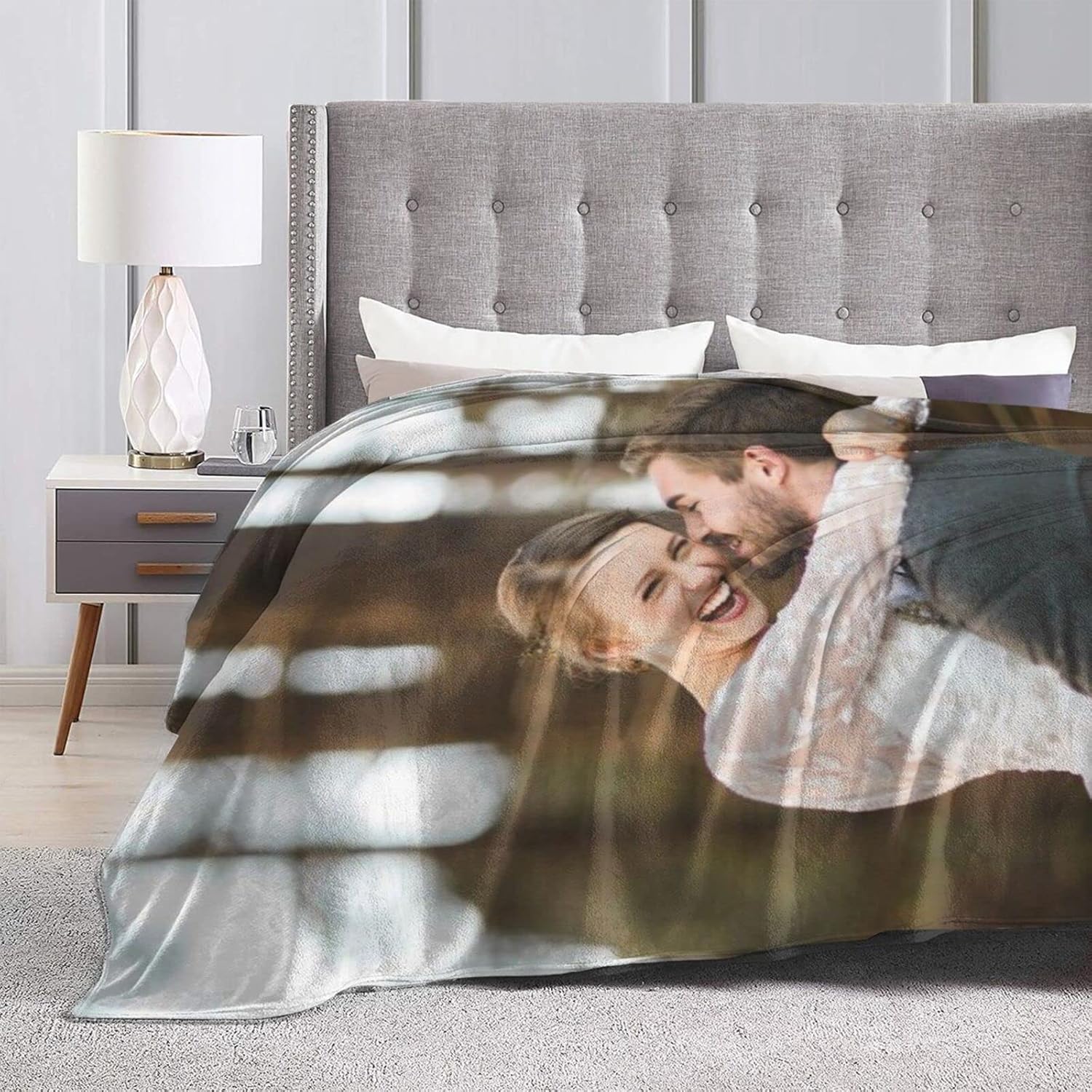 Custom Blanket with Photo Text Personalized Flannel Throw Blanket Birthday Anniversary Wedding Christmas Halloween Father Mother Valentines Day Gift- 30"x 40" (1Photos, 80"x60")