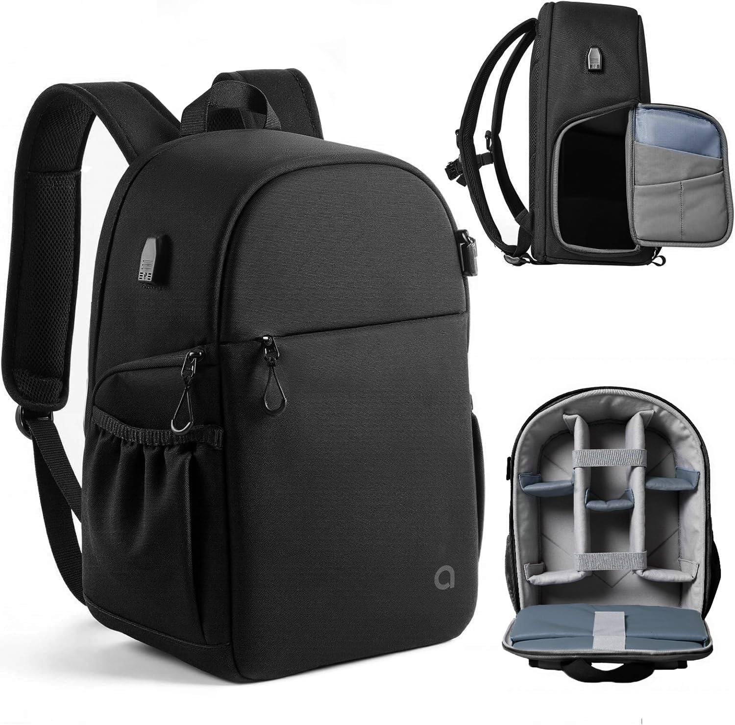 llano Zaino per Fotocamere DSLR/SLR Reflex, borsa fotografica impermeabile con scomparto per laptop e supporto per treppiede, compatta per Canon per Nikon per Sony, 20L, Nero
