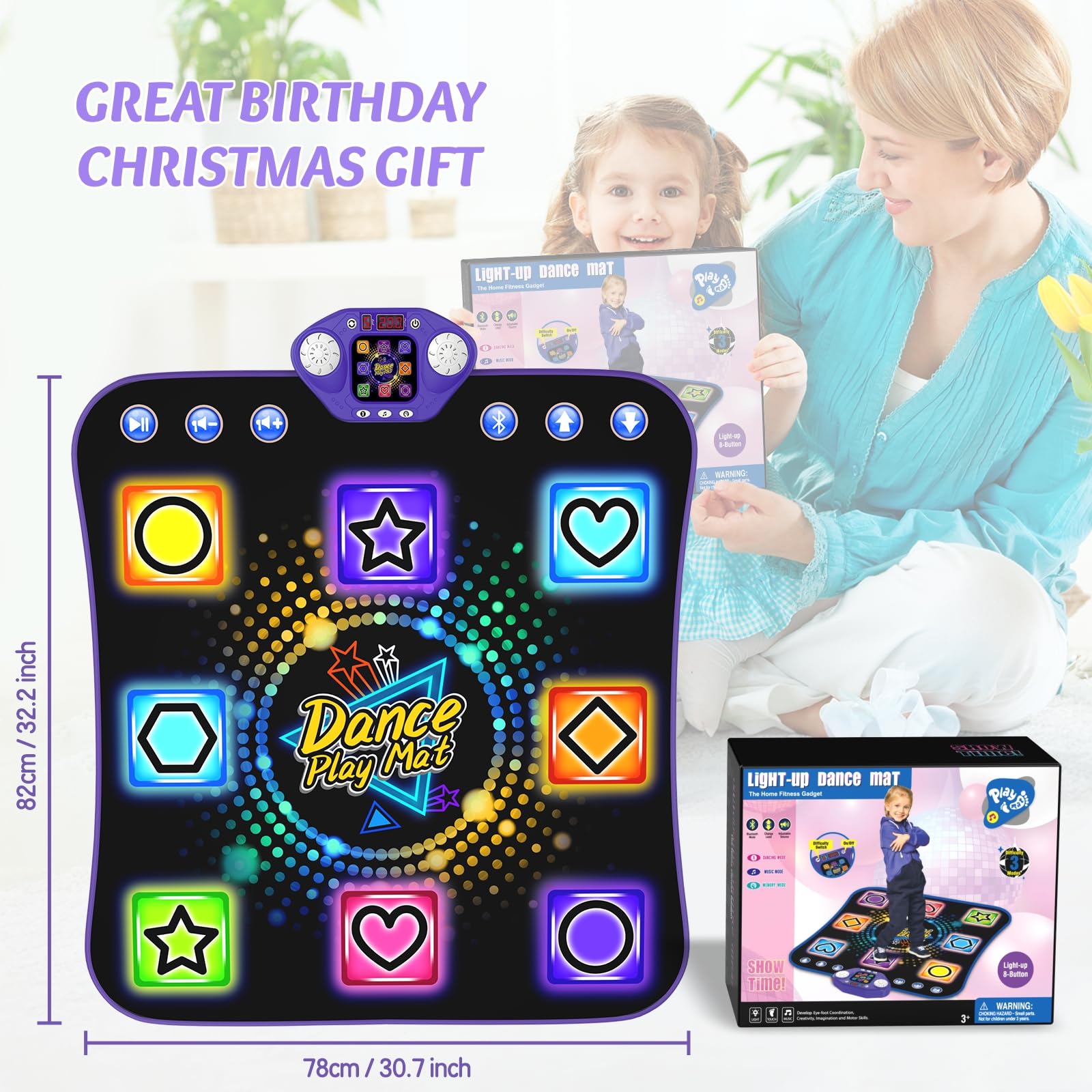 Alfombra Baile Niños – Con 6 Botones Luminosos, Bluetooth, 5 Modos De Juego, Plegable, Para 3 A 9 Años