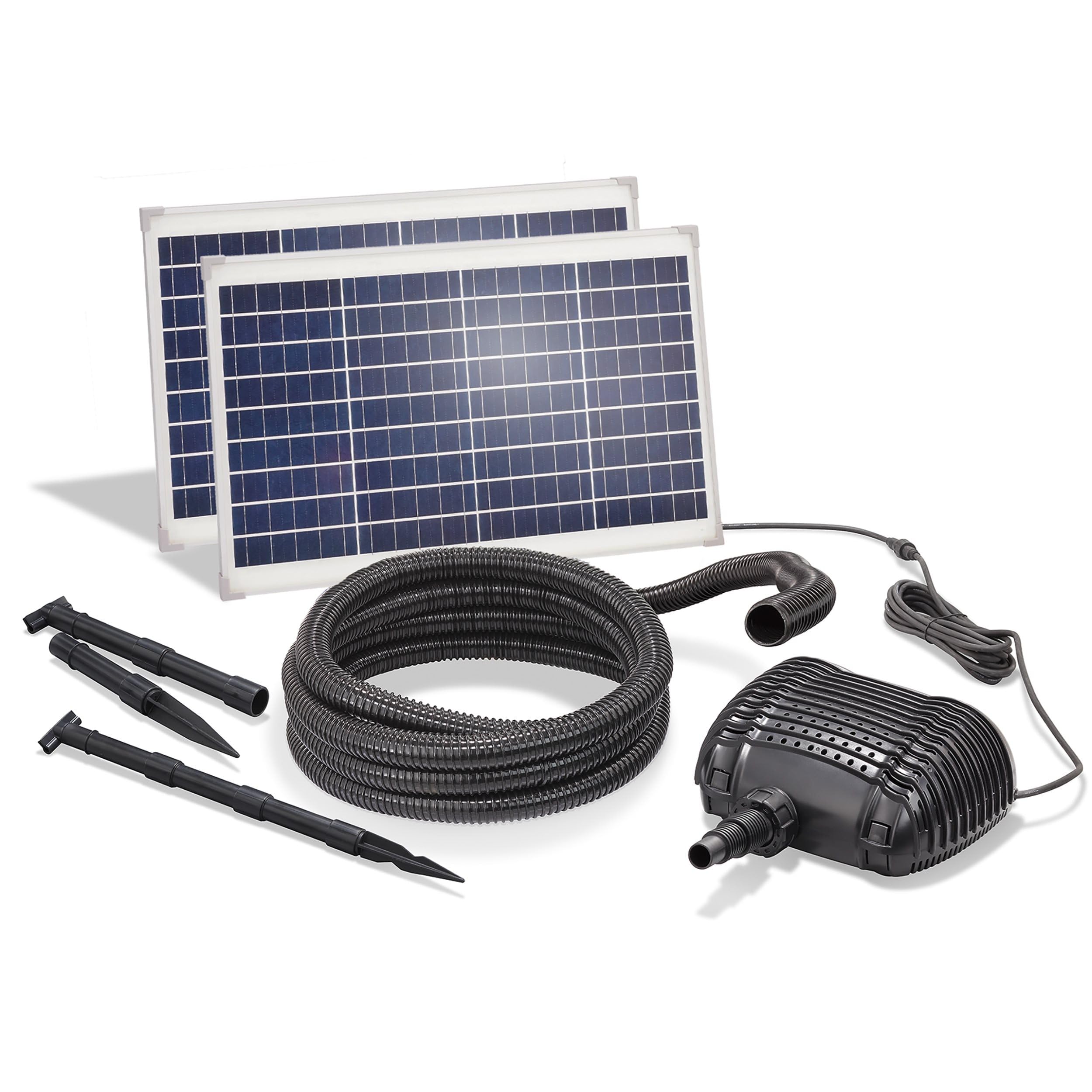 Esotec Solar Bachlaufpumpe 3400 l/h mit 2x35W Solarmodul – Wasserfall Pumpe für Gartenteich, Bachlauf & Quellstein – Direktbetrieb 101966