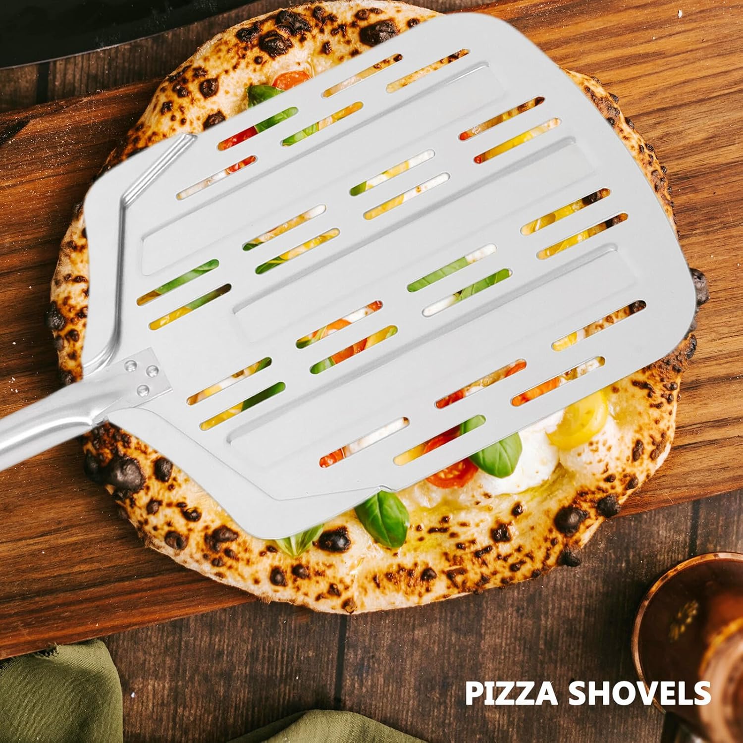 Perforated Aluminum Pizza Peel 12-inch with Detachable Handle 90cm Multi-function Spatula Turner for Oven and Grill Baking Kitchen Tool