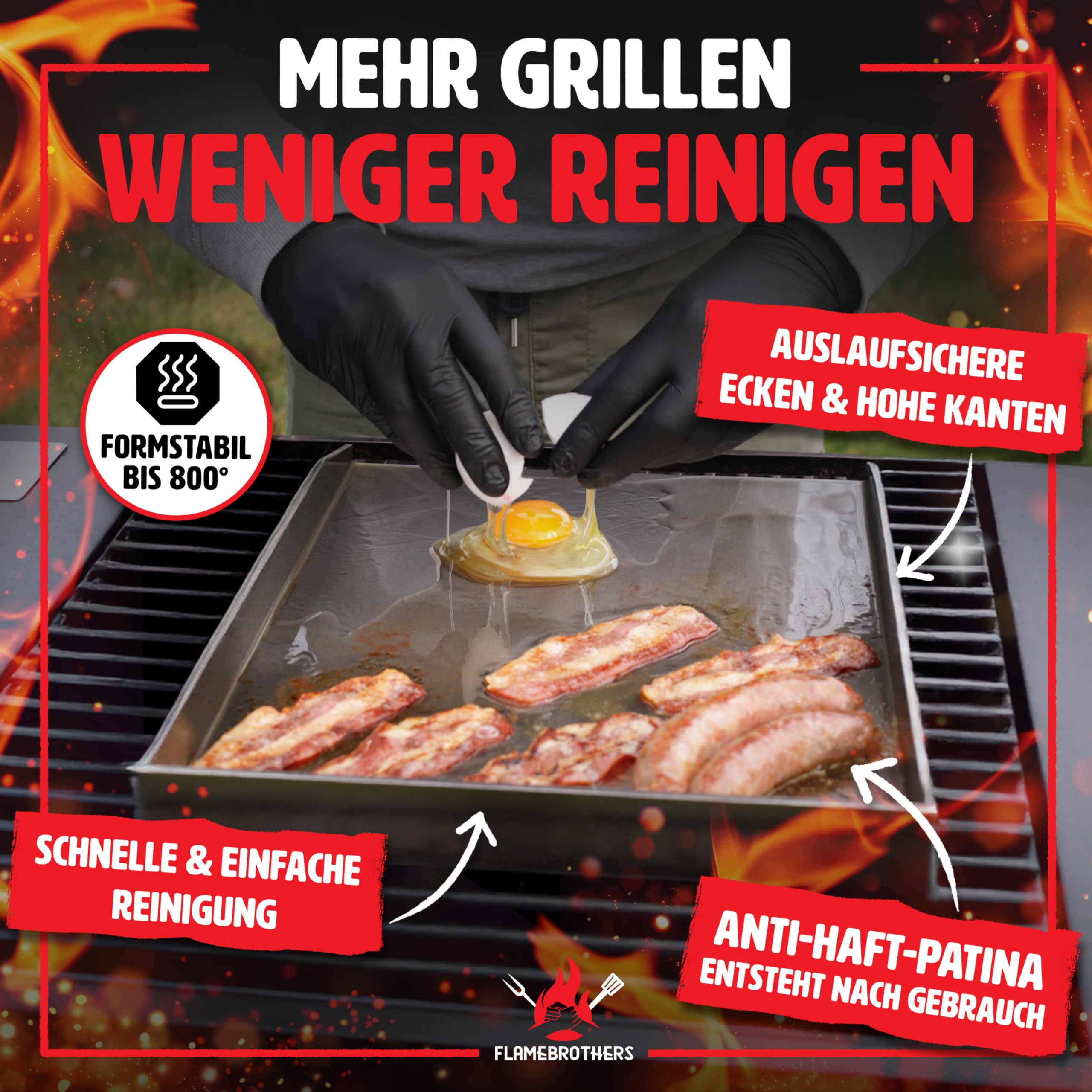 Plancha Grillplatte - All In Grillzubehör Set mit Grillspachtel & Grillschaber - 4mm rostfreier Edelstahl [40 x 30cm] - Grill Platte für Gas- & Kohlegrill - auslaufsichere Ecken für sauberen Grill